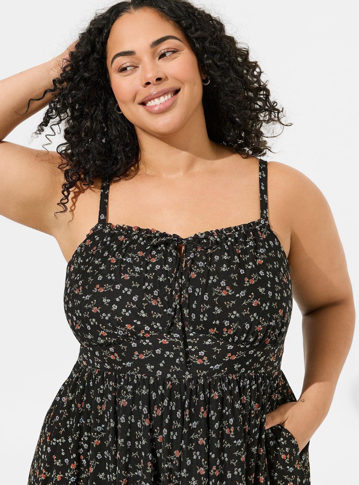 Plus Size - Mini Mesh Cami Shirred Bust Skater Dress - Torrid