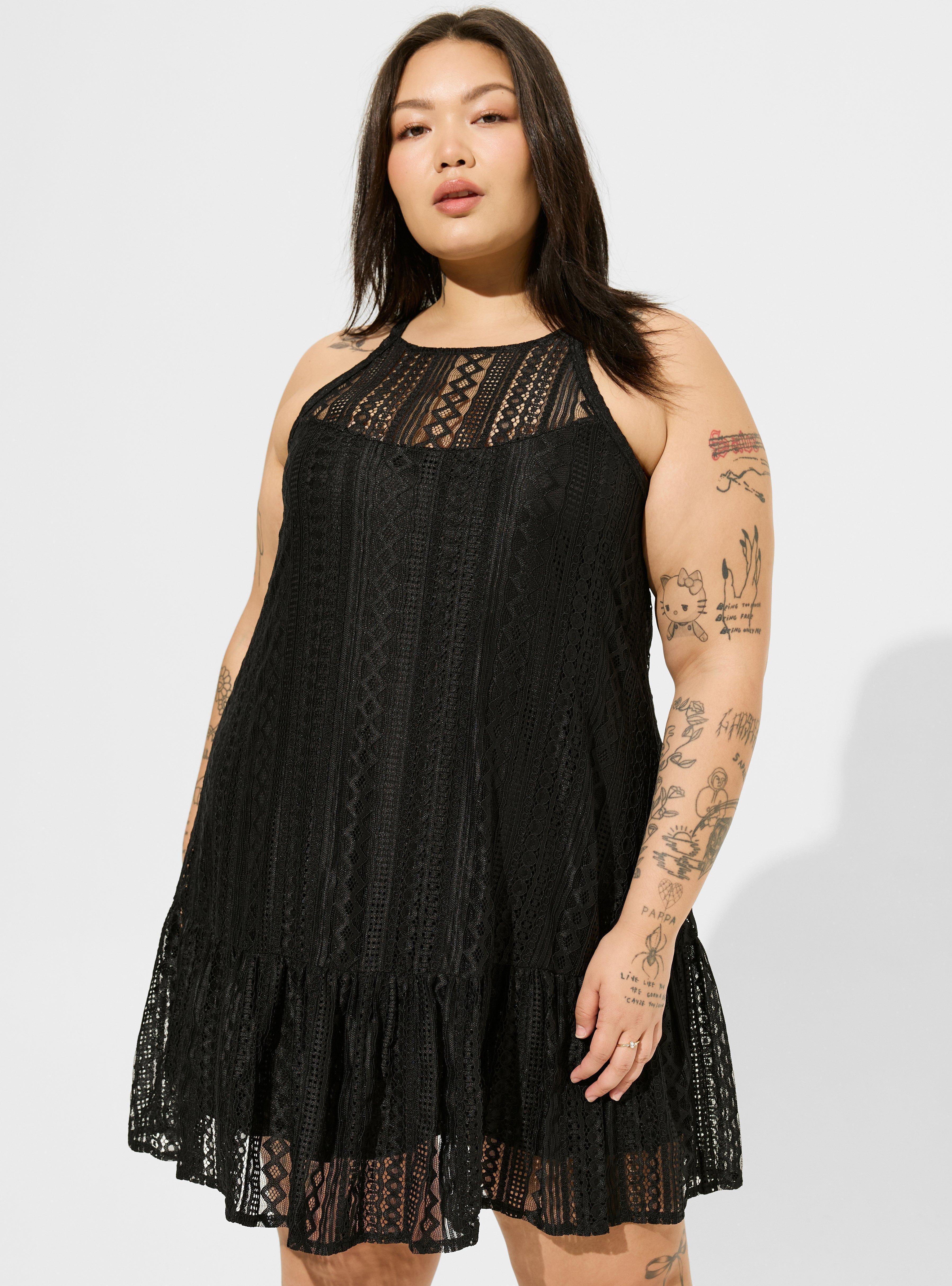 Mini Geo Lace Cami Trapeze Dress