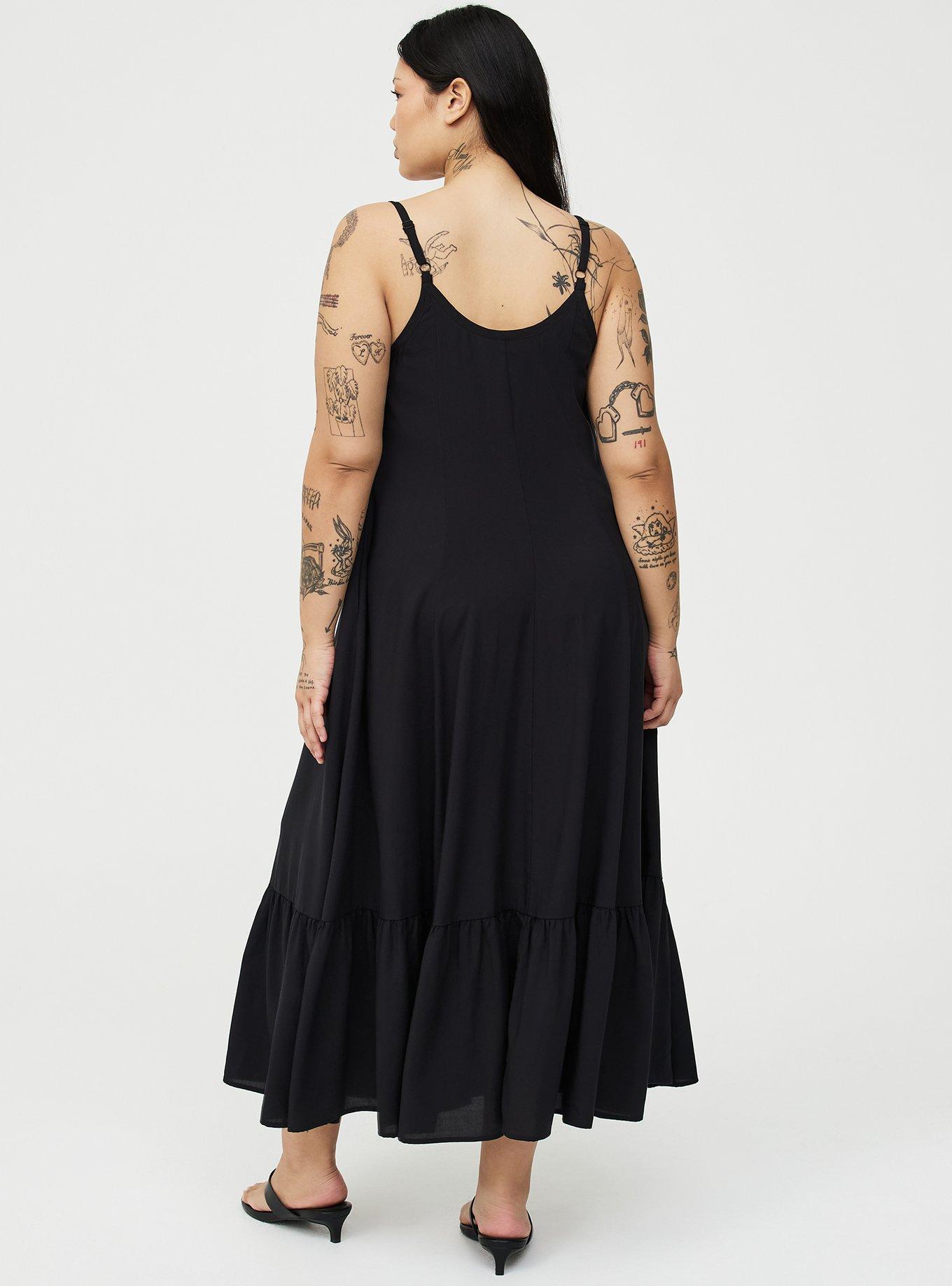 Tiered Trapeze Maxi Dress, DEEP BLACK, alternate