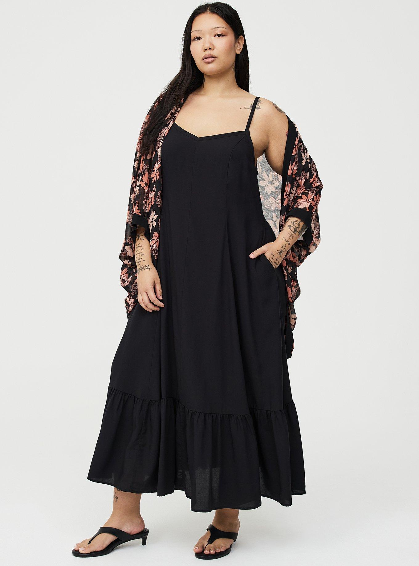 Tiered Trapeze Maxi Dress, DEEP BLACK, alternate