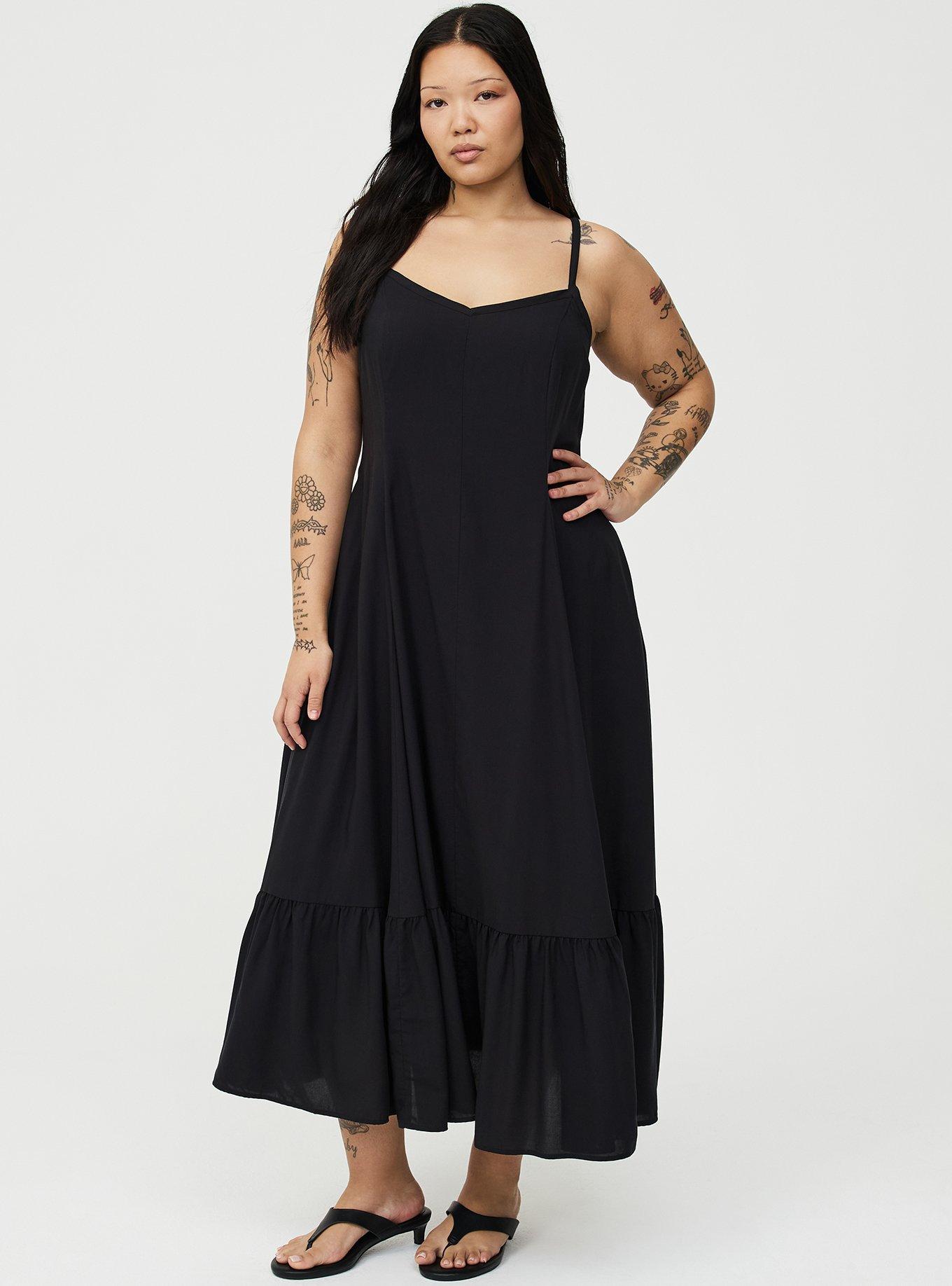 Plus Size Tiered Trapeze Maxi Dress, DEEP BLACK, hi-res