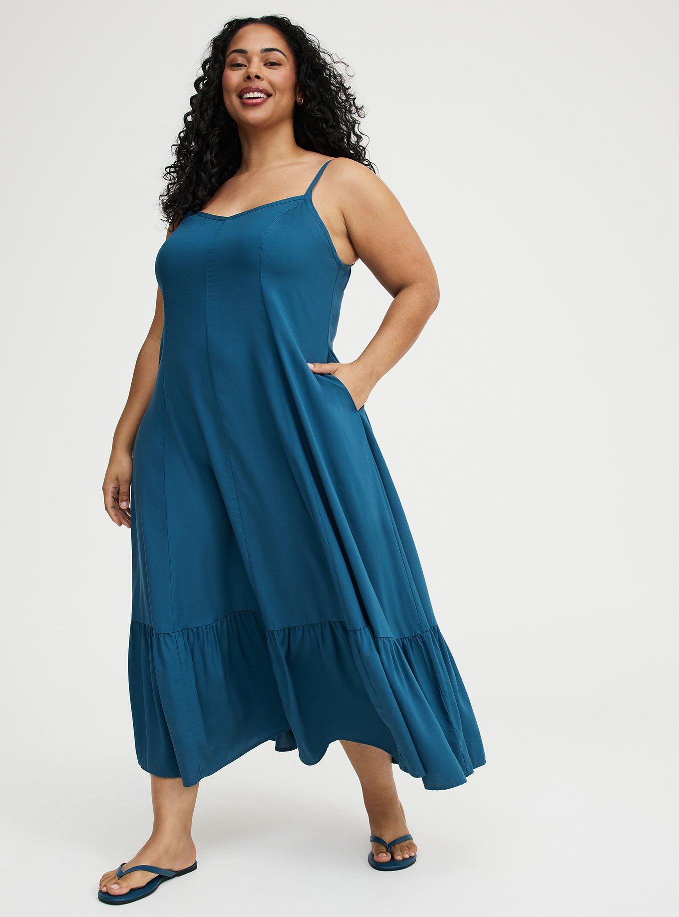 Plus Size Tiered Trapeze Maxi Dress, LEGION BLUE, hi-res