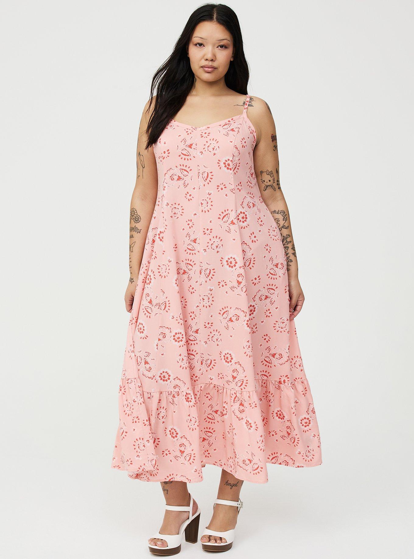 Plus Size Tiered Trapeze Maxi Dress, JOANNE JACOBEAN PEACH, hi-res