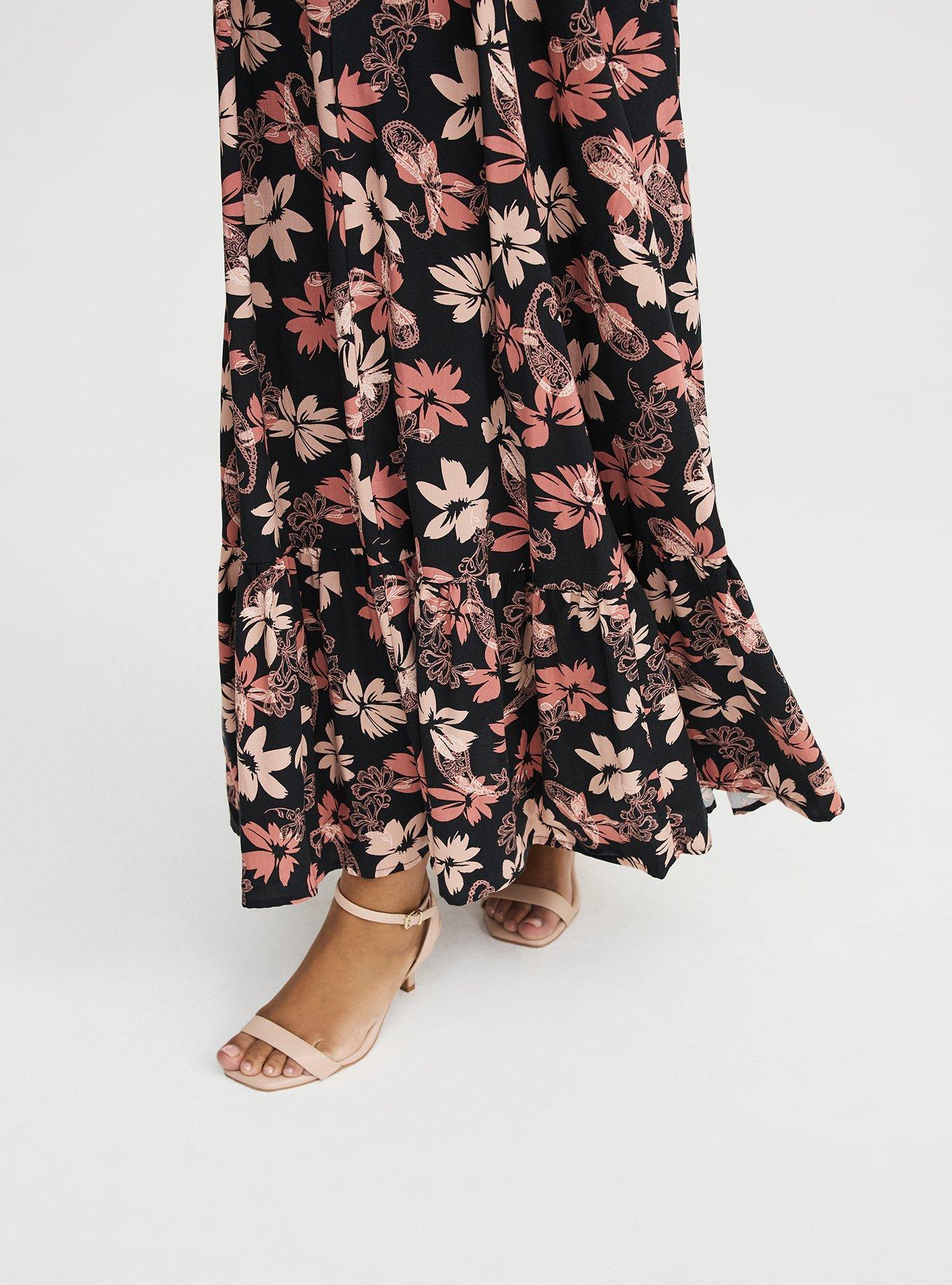 Tiered Trapeze Maxi Dress, BACKLIGHT PAISLEY FLORAL BLACK, alternate