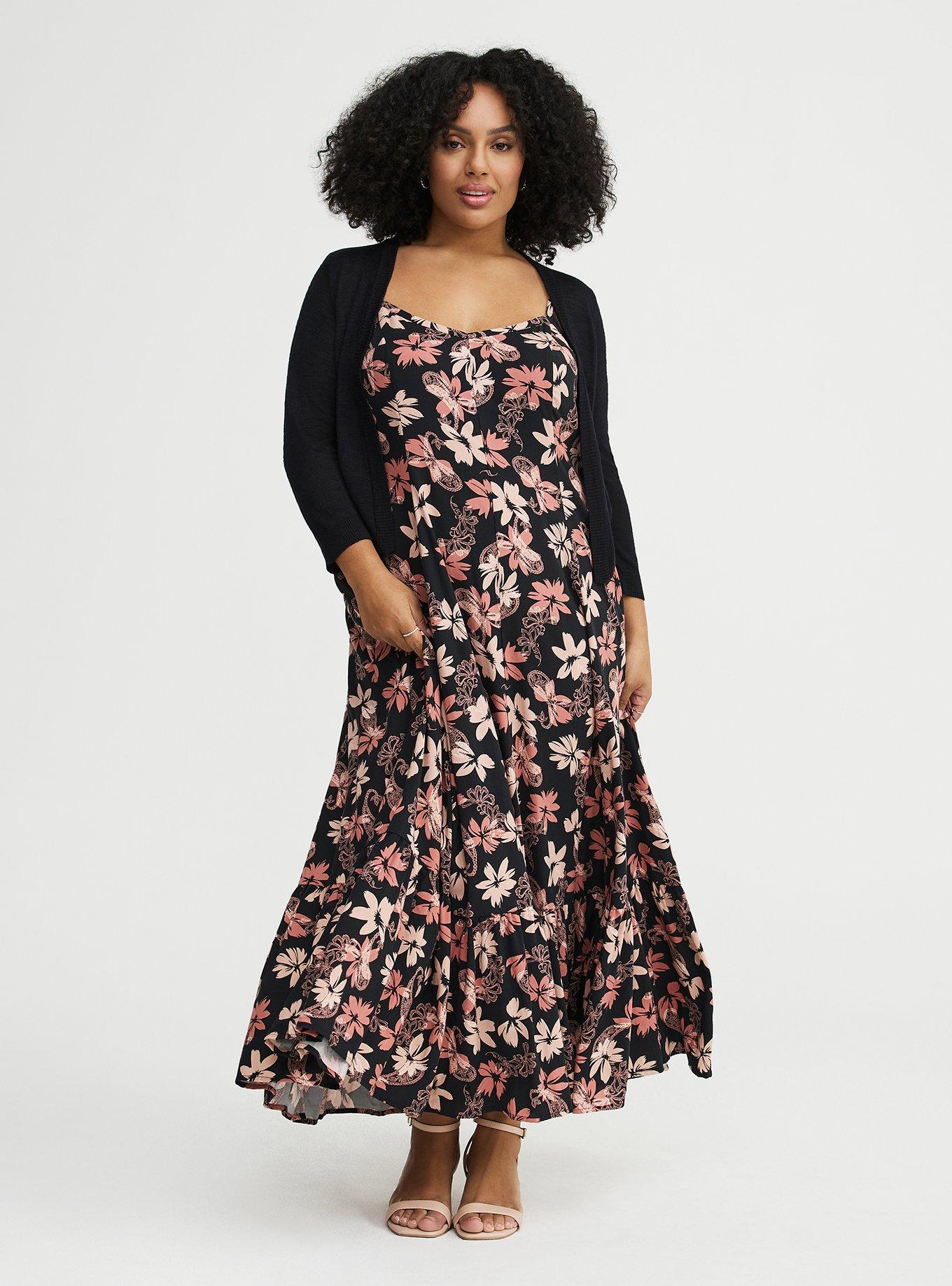 Tiered Trapeze Maxi Dress, BACKLIGHT PAISLEY FLORAL BLACK, alternate