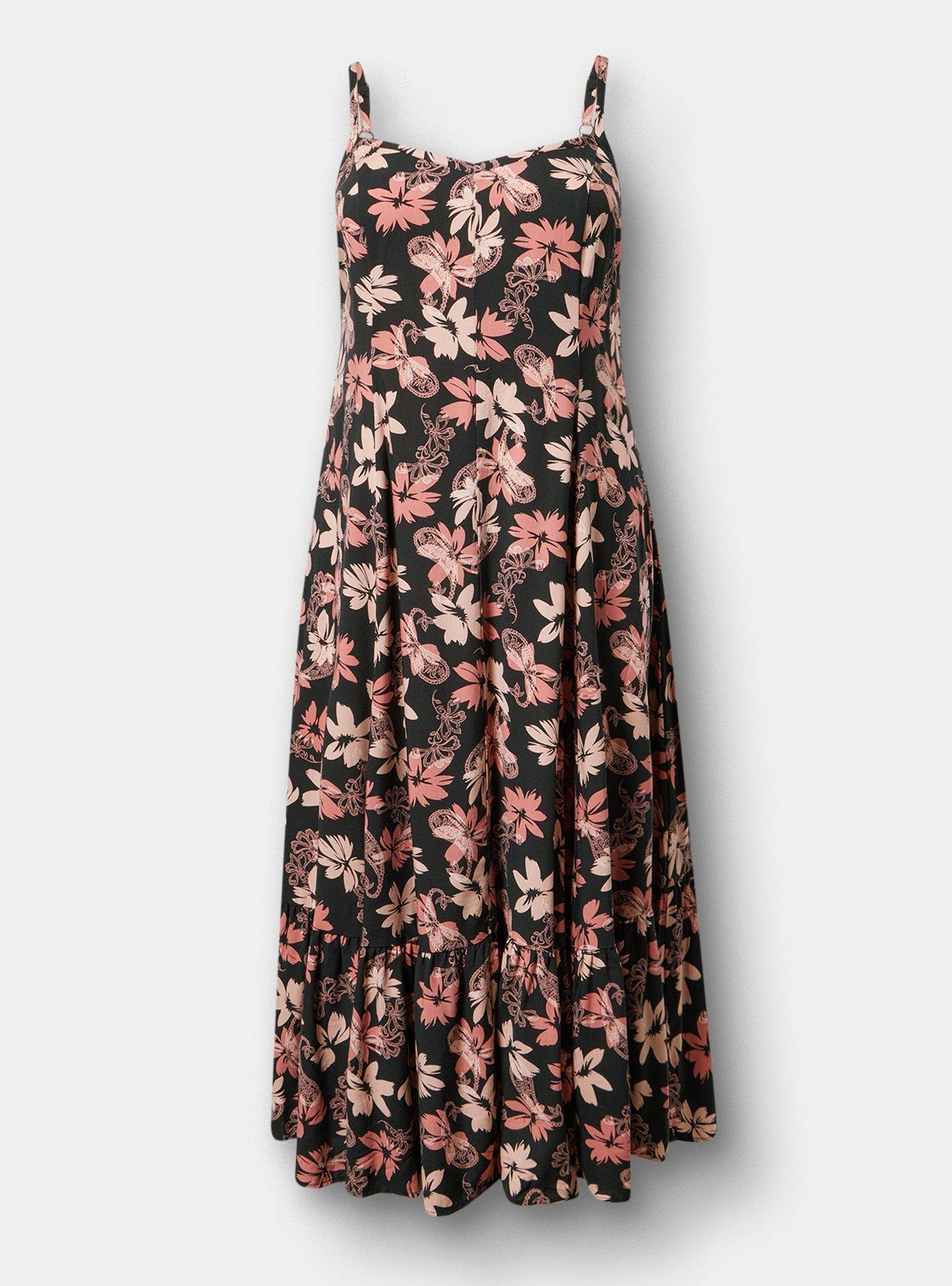 Tiered Trapeze Maxi Dress, BACKLIGHT PAISLEY FLORAL BLACK, hi-res