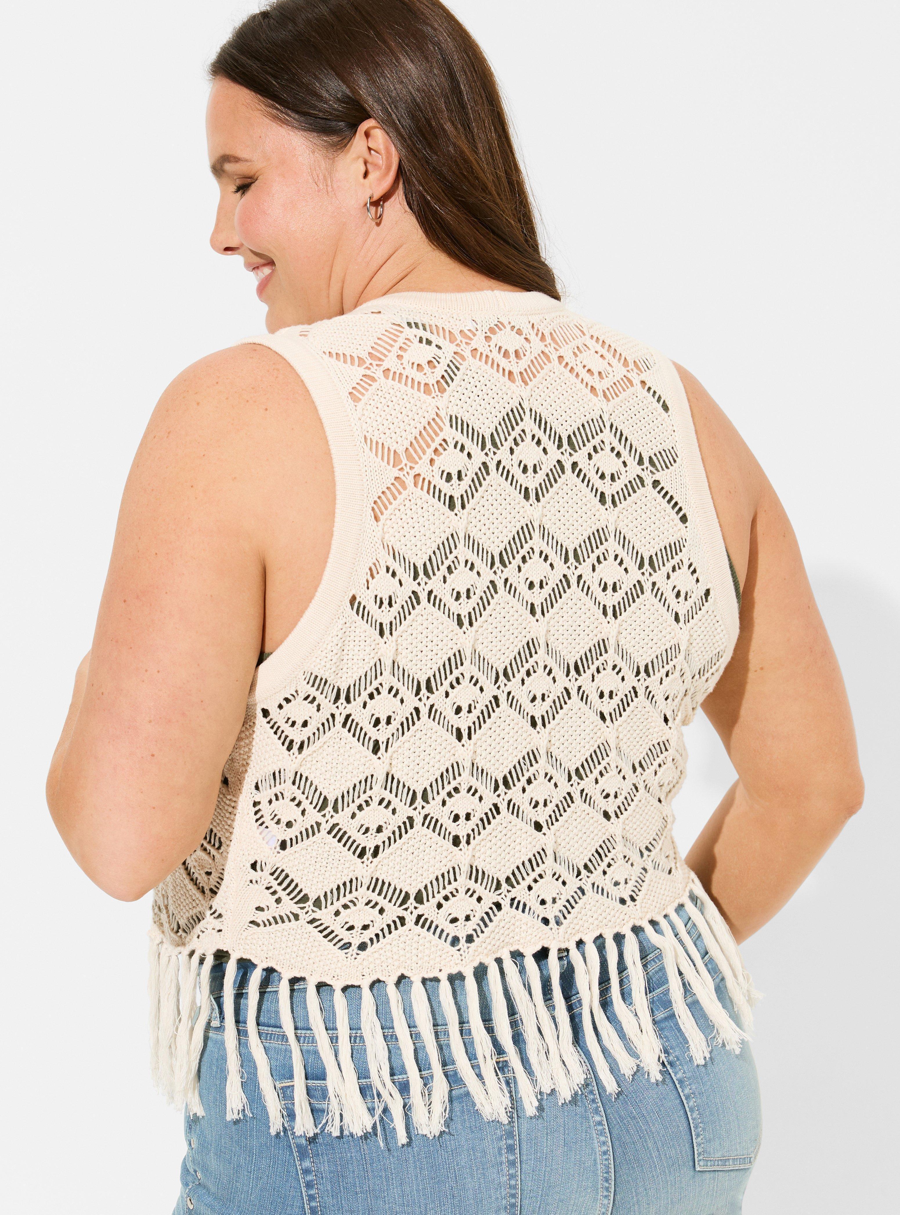 Pointelle Fringe Sweater Vest