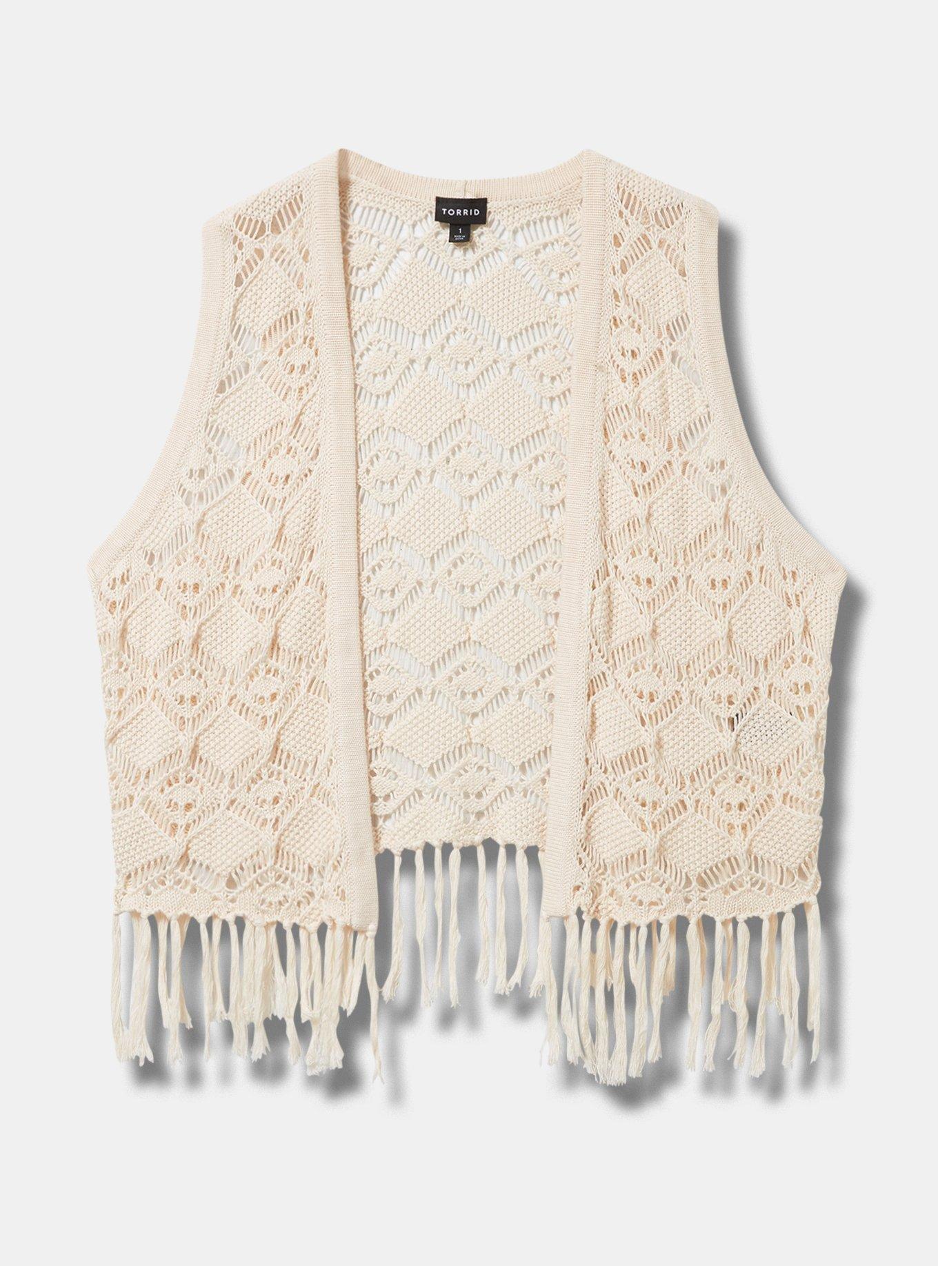 Pointelle Fringe Sweater Vest