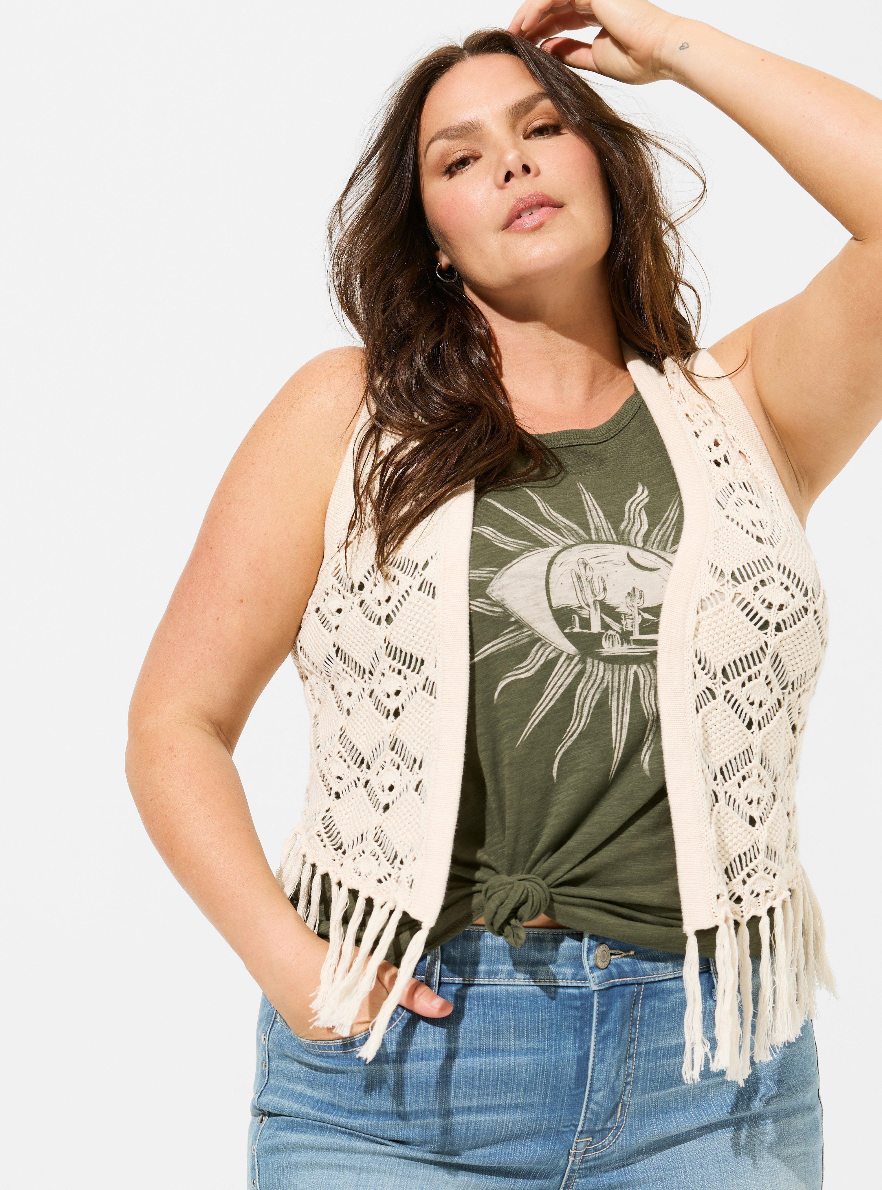 Pointelle Fringe Sweater Vest