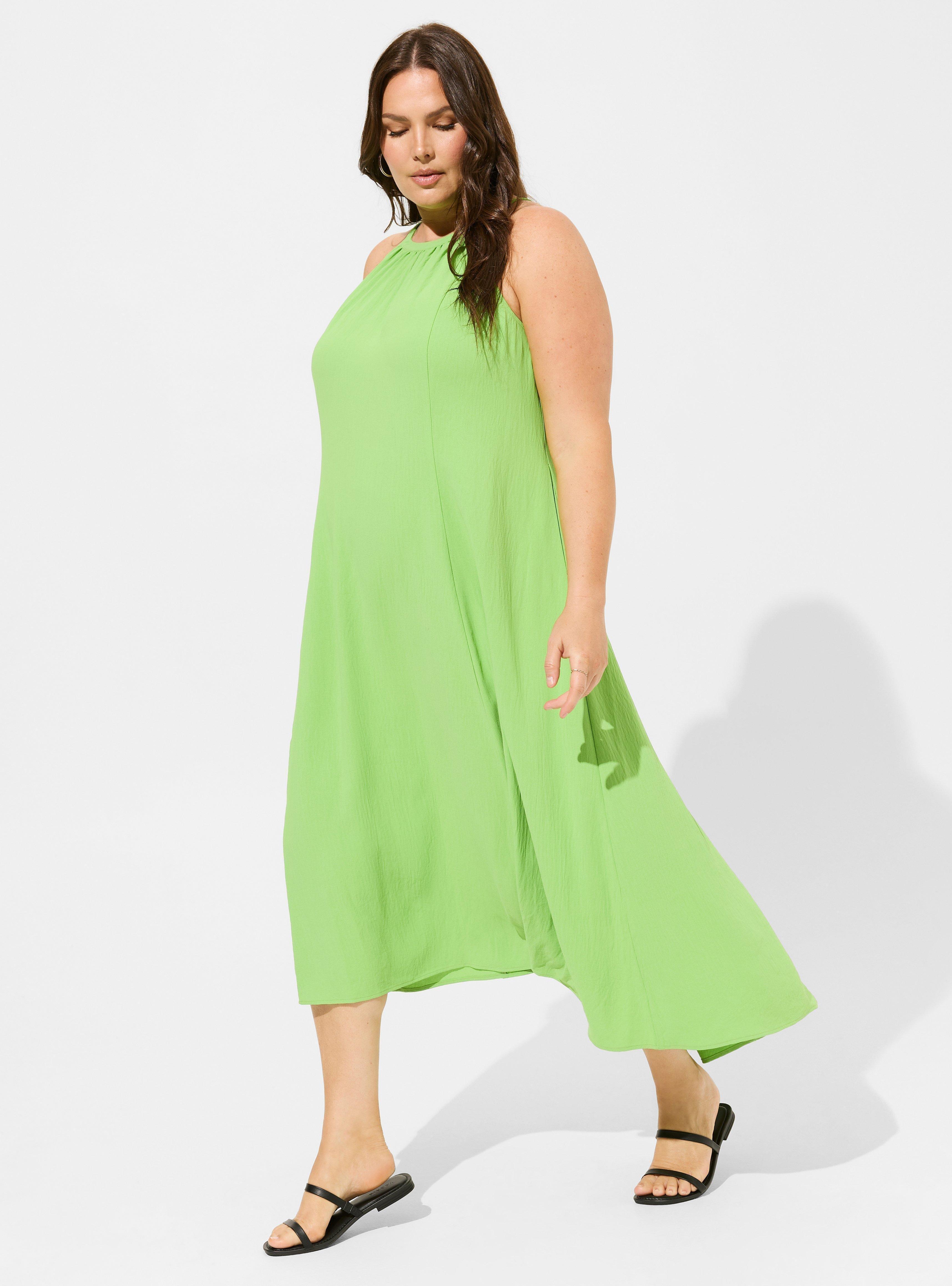 Tea Length Vacation Silk Halter Hi-Low Dress