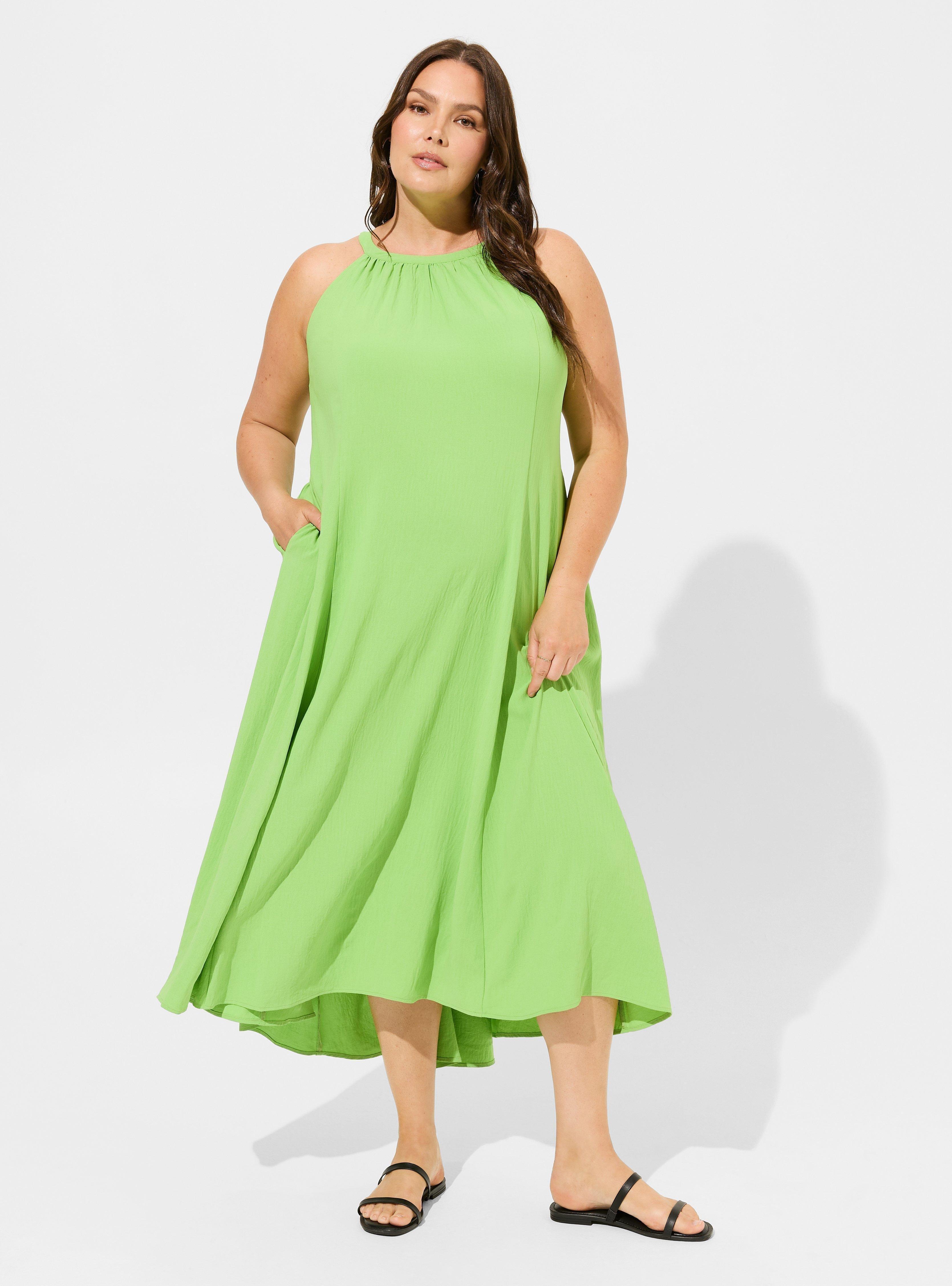 Tea Length Vacation Silk Halter Hi-Low Dress