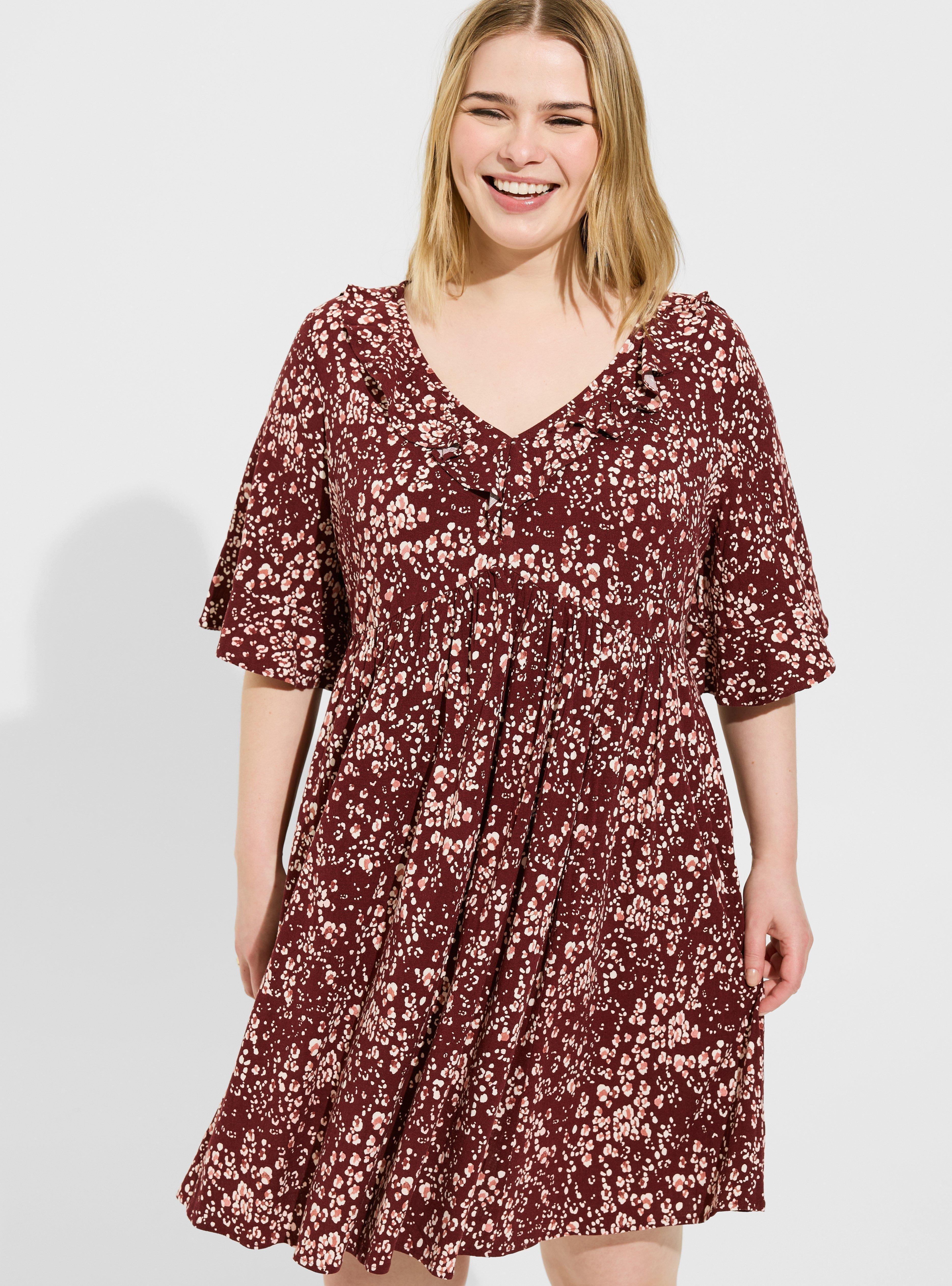 Mini Rayon Slub Ruffle Neckline Dress