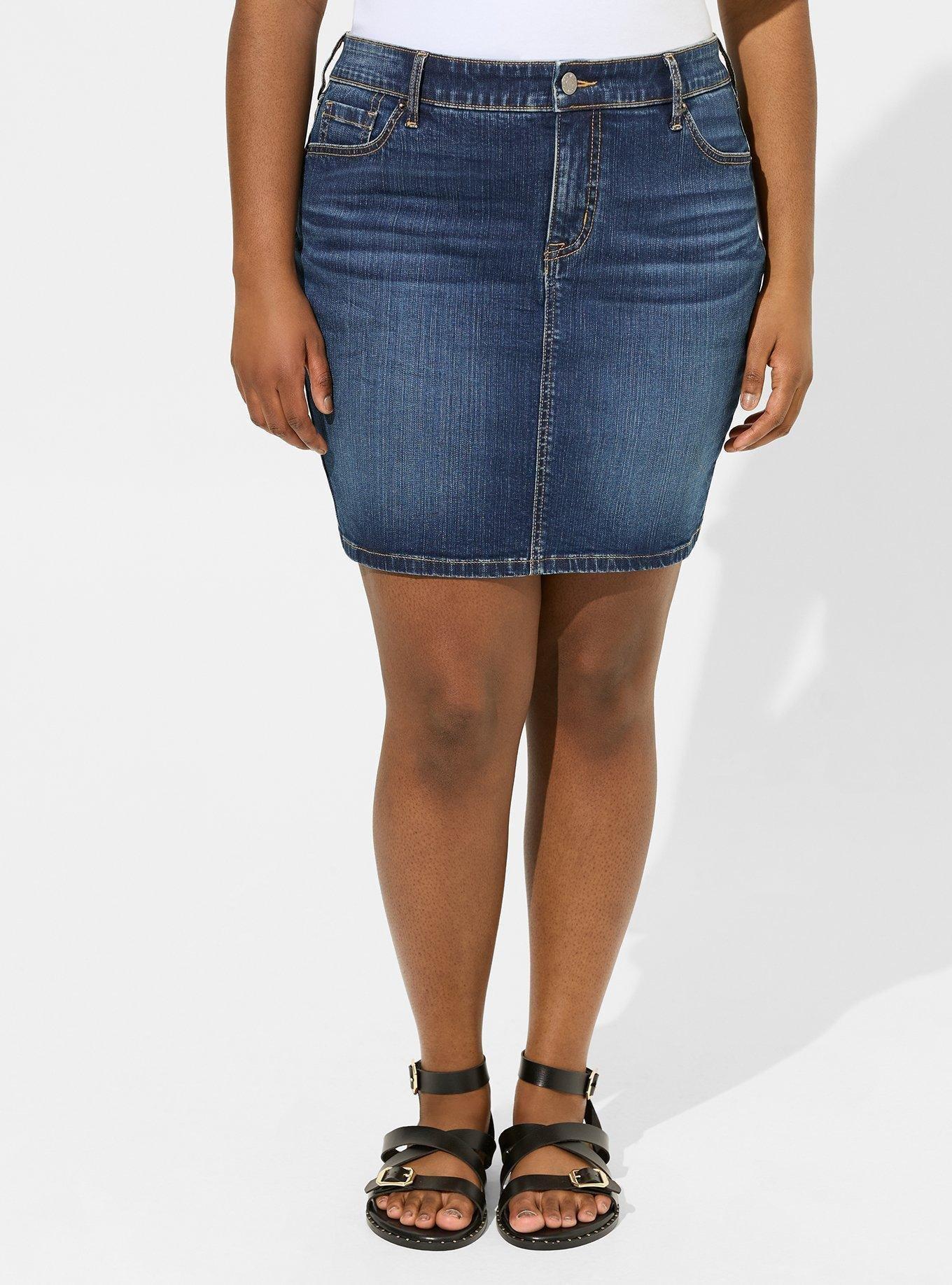 Plus Size Mini Denim 5 Pocket Skirt, HIGH DRY, alternate