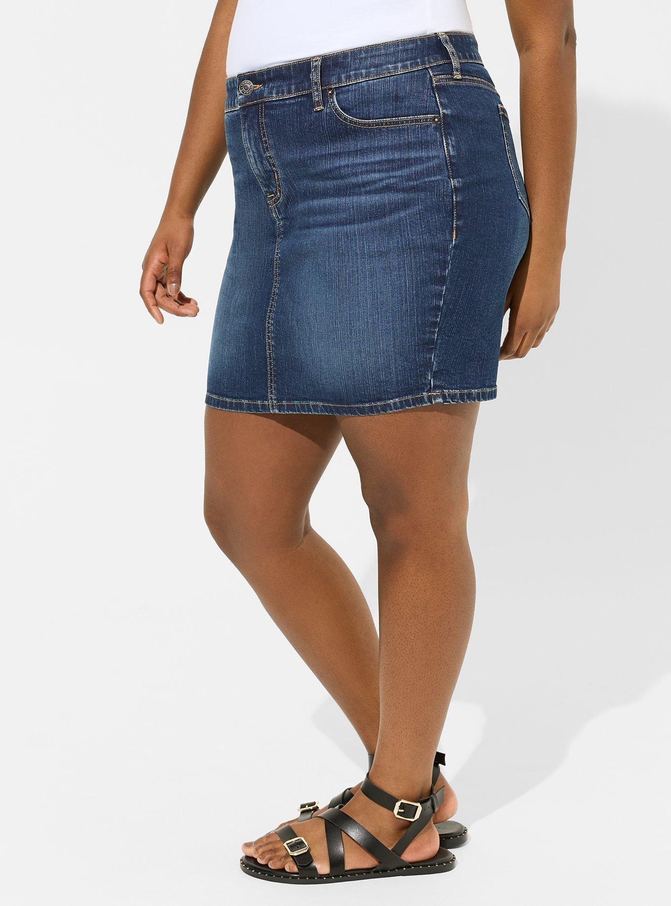 Plus Size Mini Denim 5 Pocket Skirt, HIGH DRY, alternate