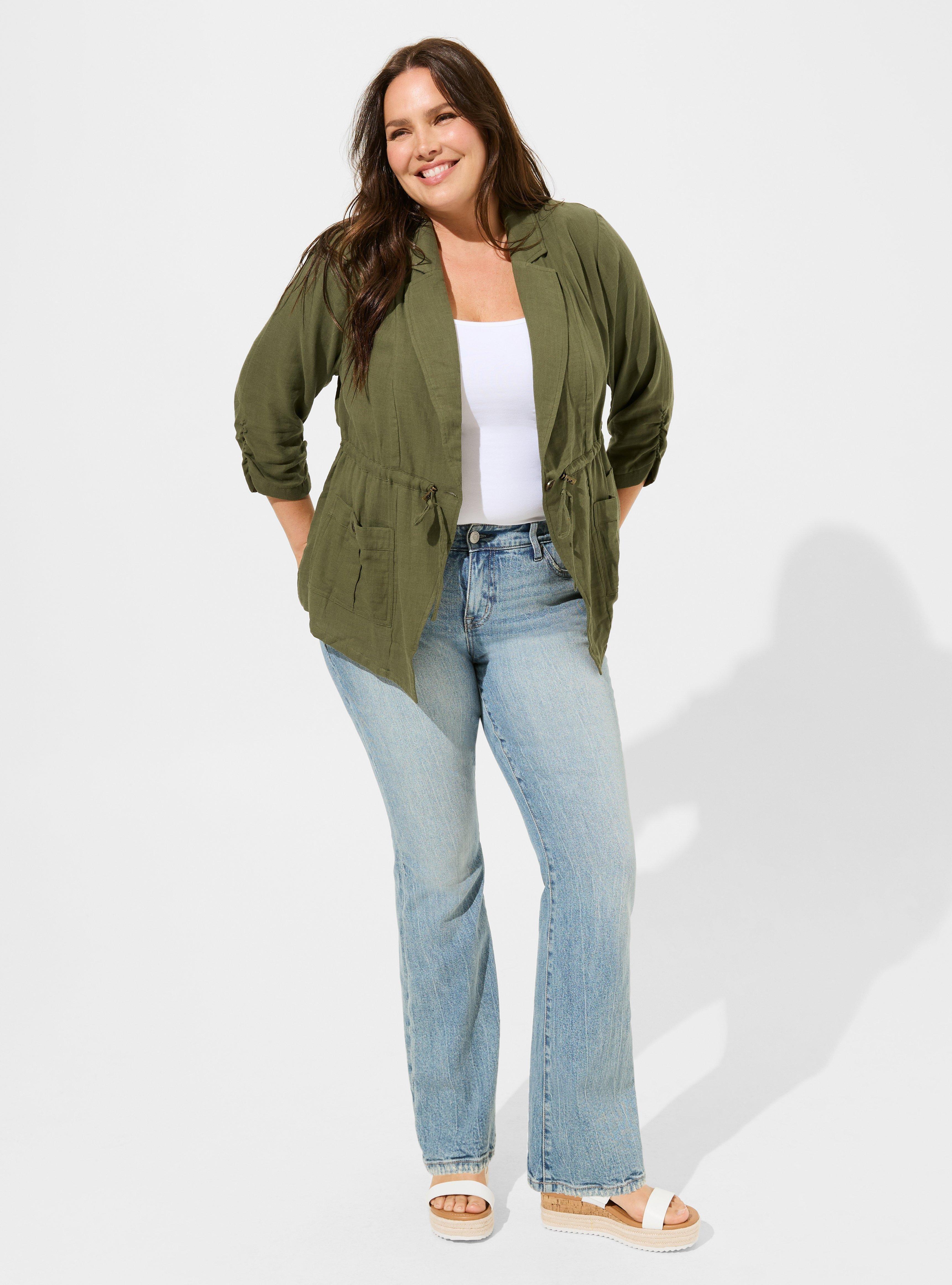 Plus Size Dual Fold Short Sleeve Utility Drape Front Jacket Torrid
