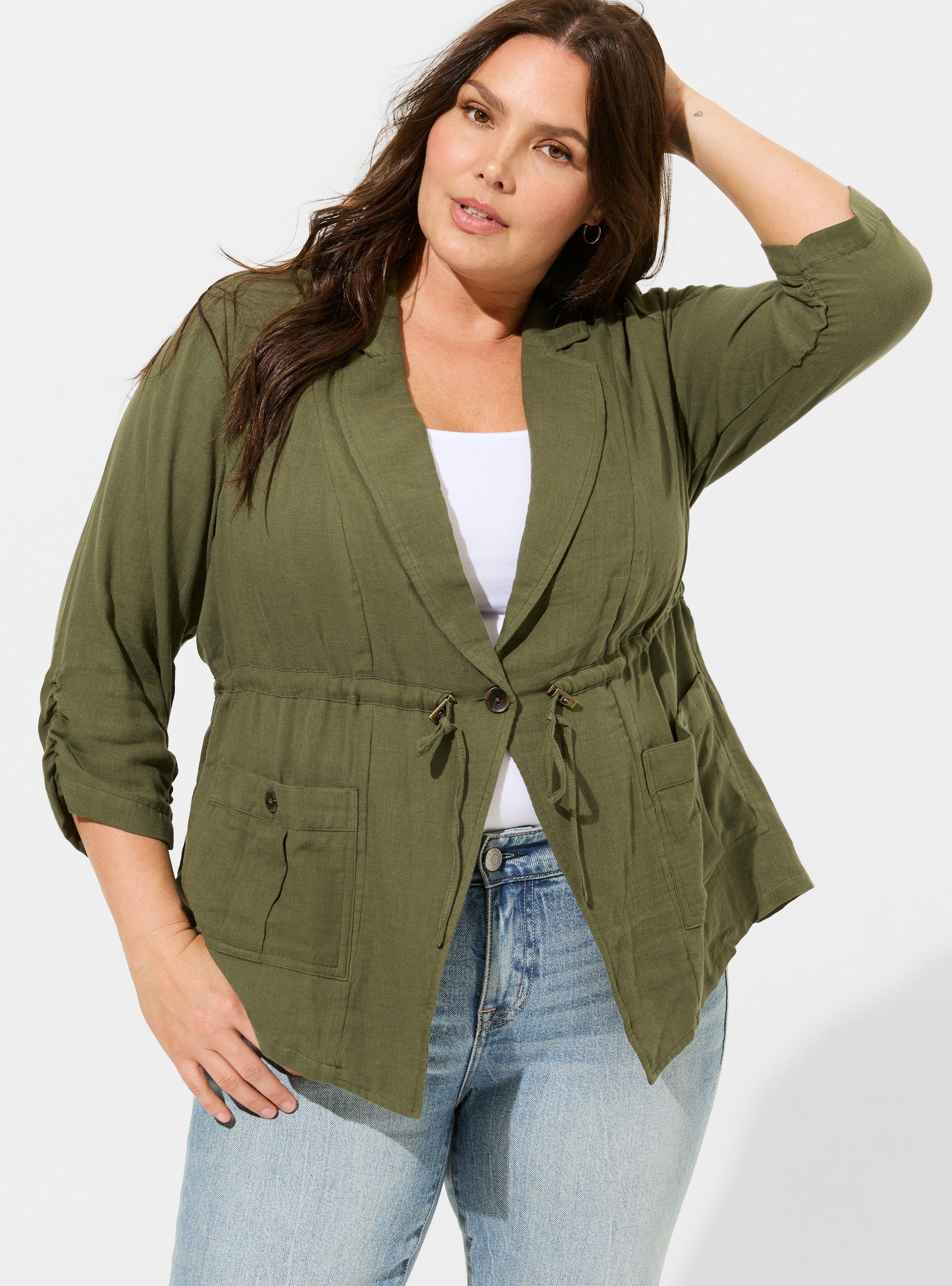 Plus Size - Dual Fold Short Sleeve Utility Drape Front Jacket - Torrid