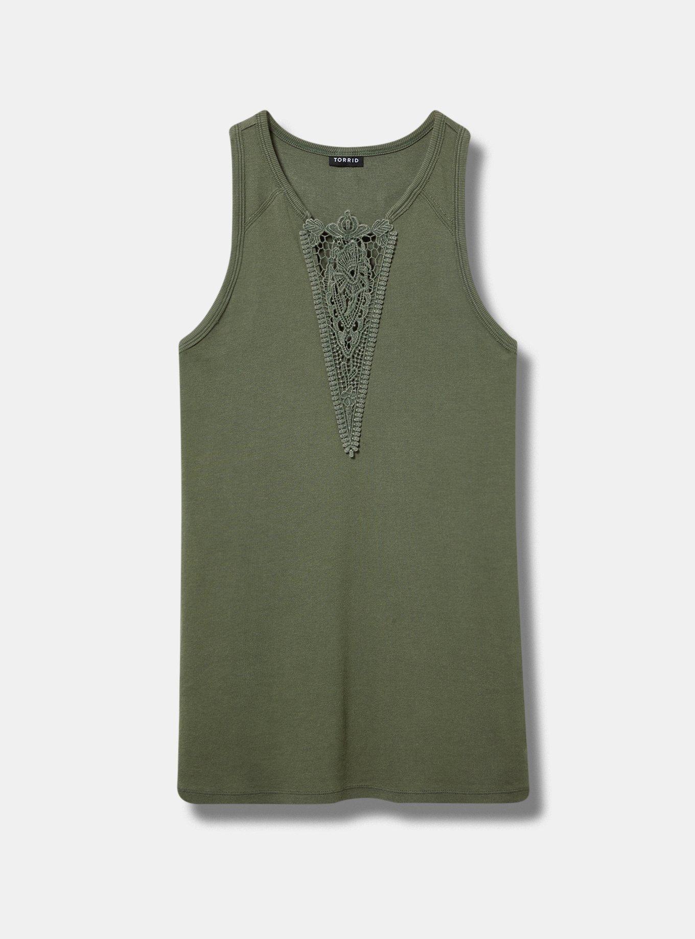 Cotton Modal Rib Notch Neck Crochet Inset Tank