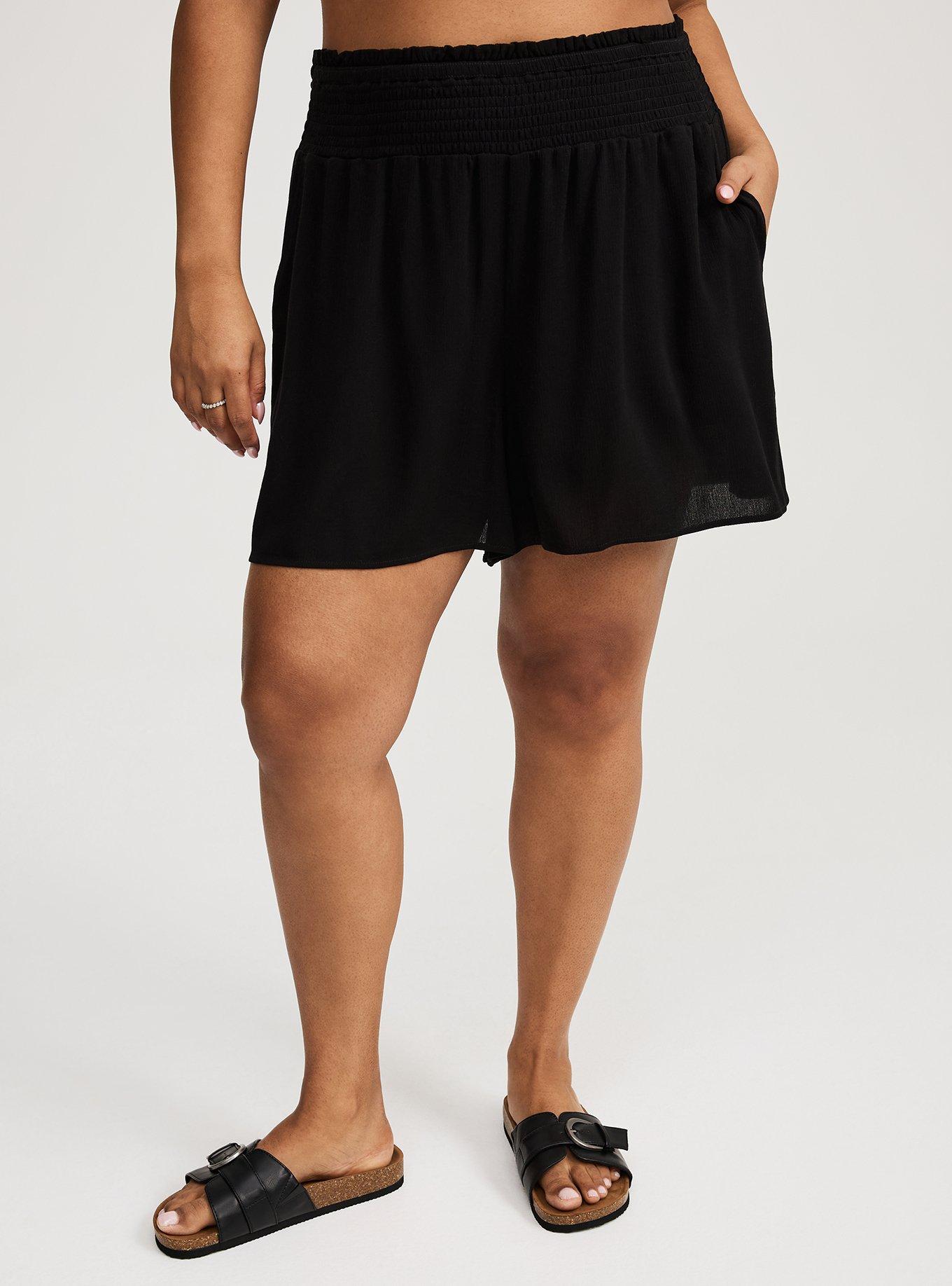 Pull-On Washable Gauze High-Rise Short, DEEP BLACK, alternate