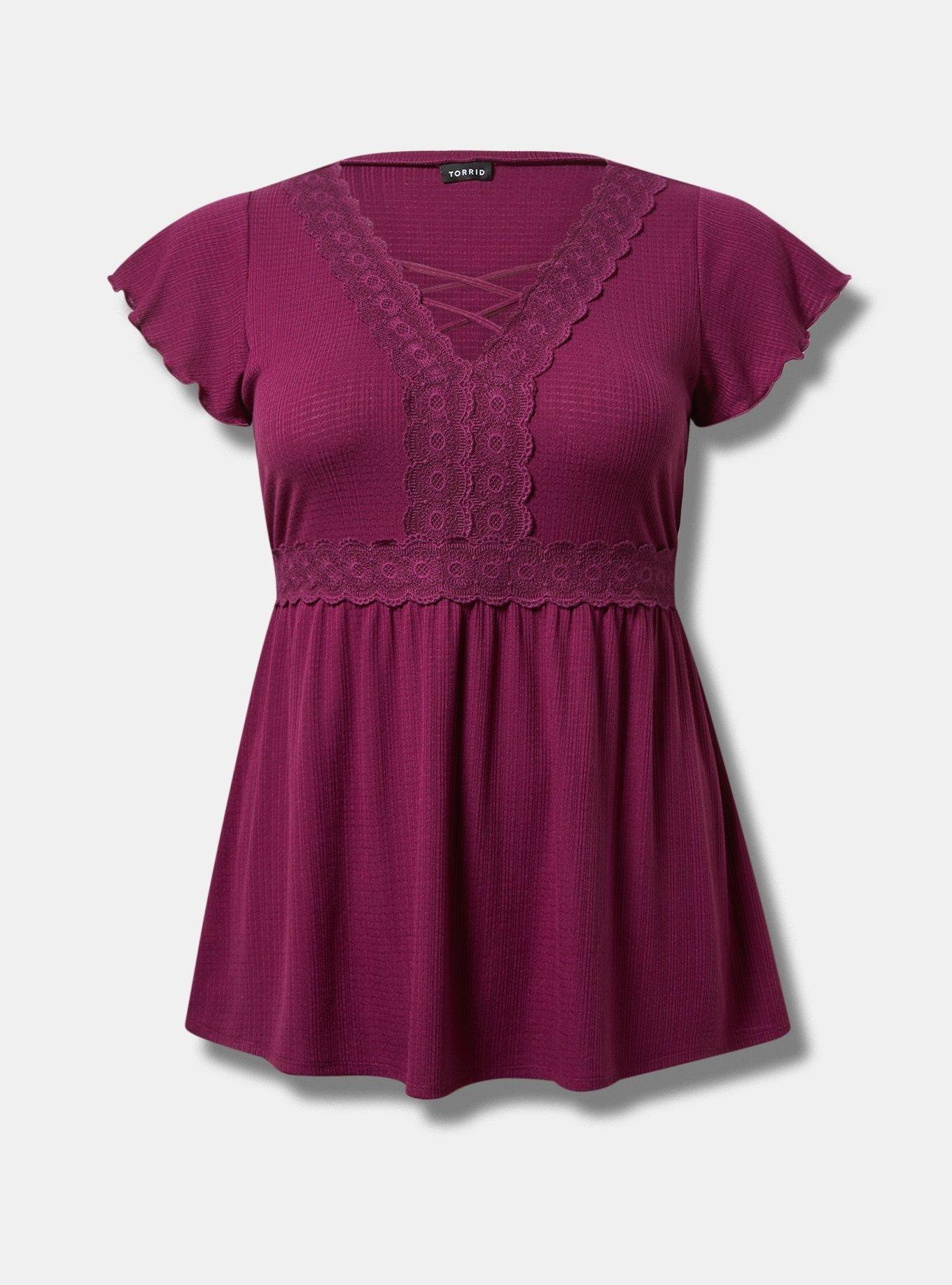 Textured Jersey V-Neck Lace-Up Babydoll