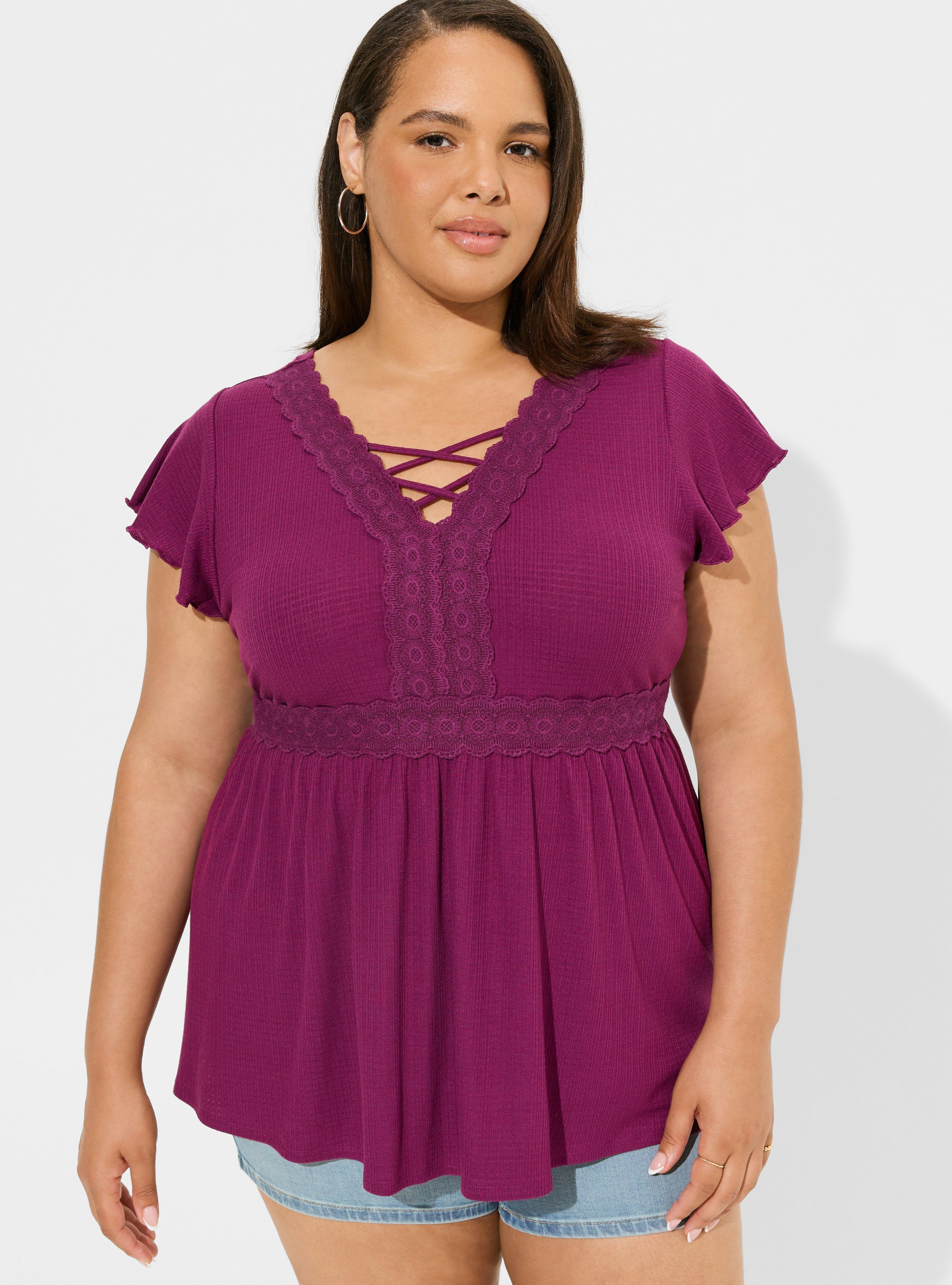 Textured Jersey V-Neck Lace-Up Babydoll