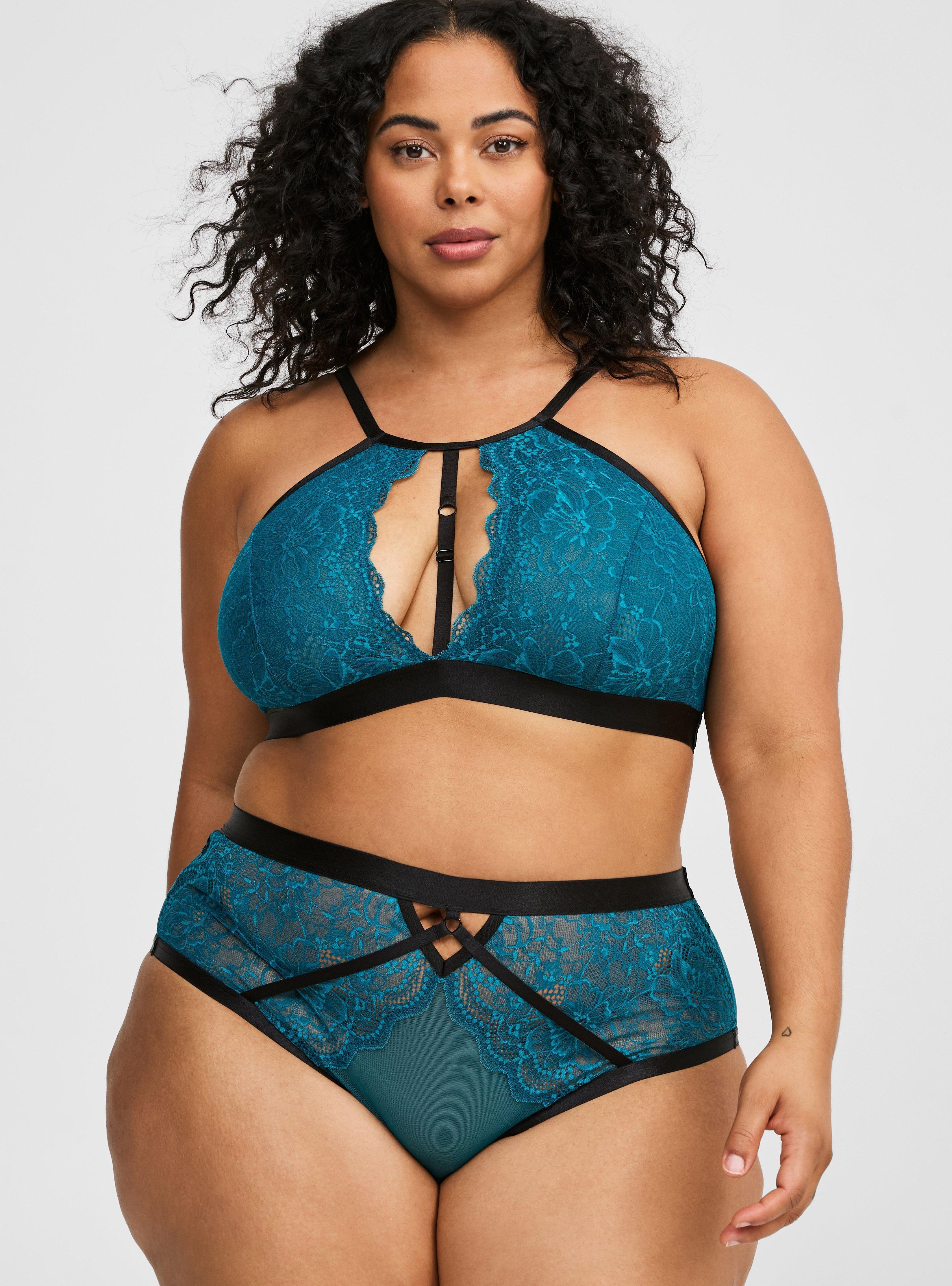 Neo Boudoir Lace Choker Strappy Bralette, DARK TURQUOISE, alternate