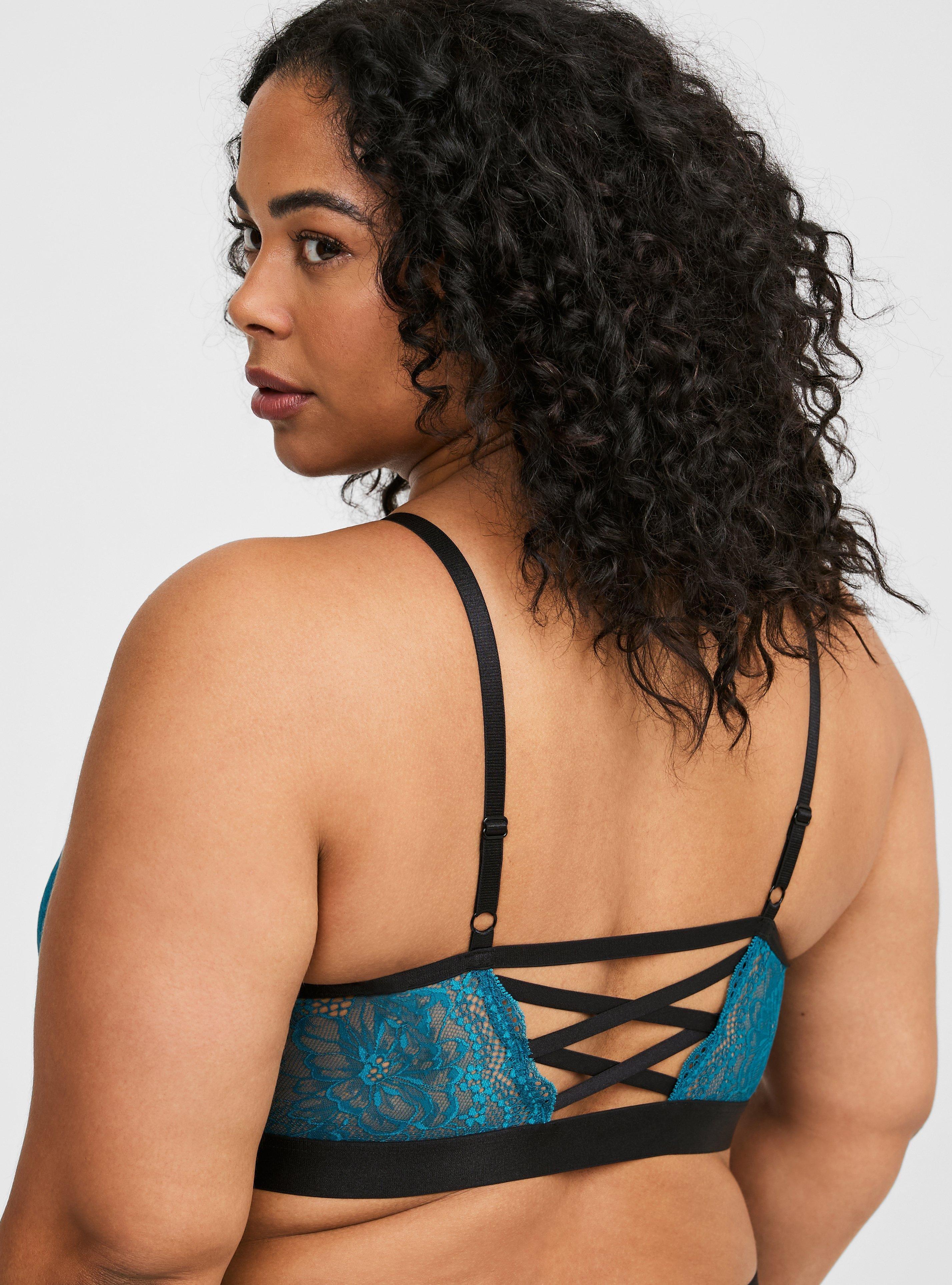 Neo Boudoir Lace Choker Strappy Bralette, DARK TURQUOISE, alternate