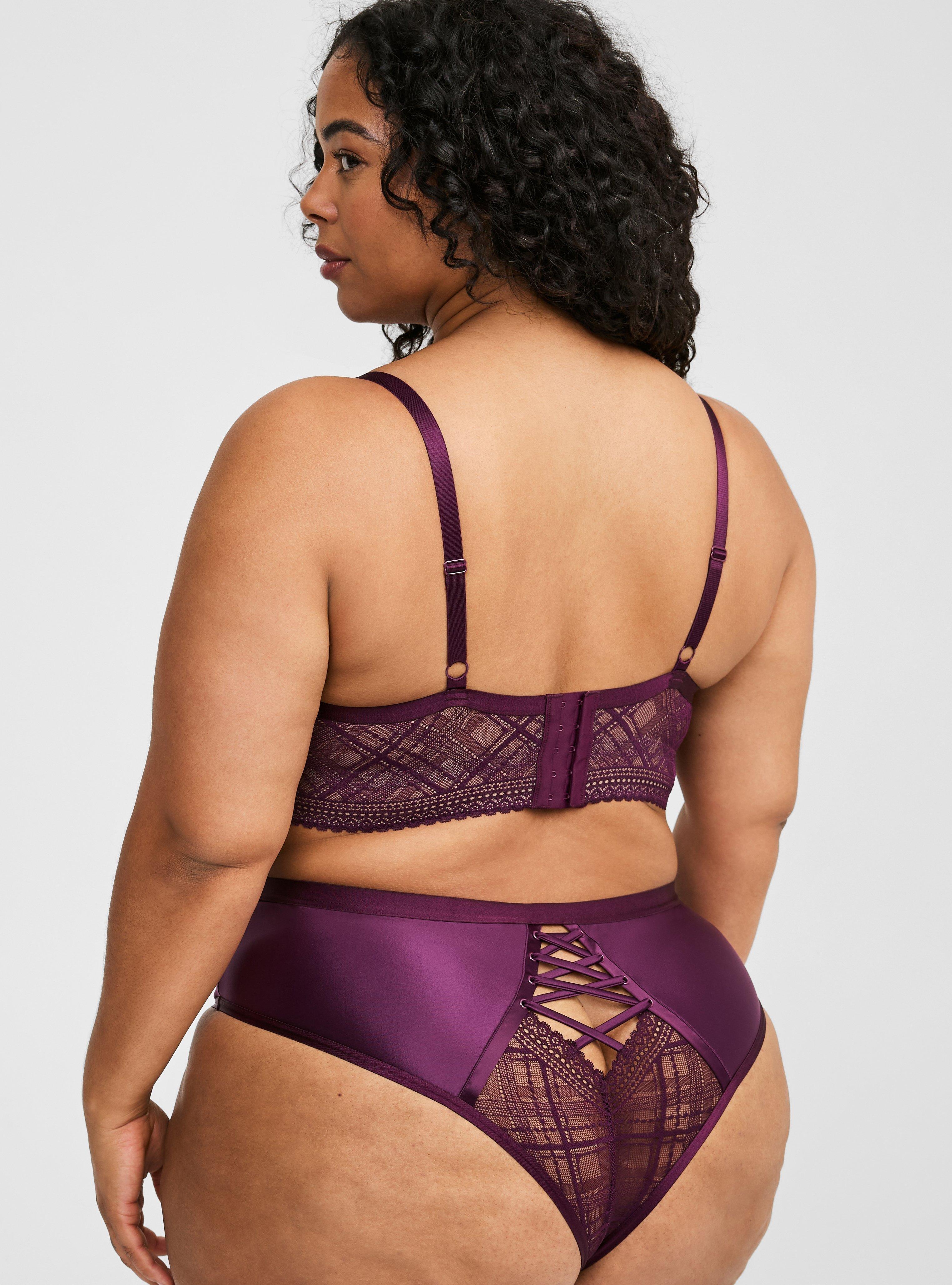 Plaid Lace Mid-Rise Tanga, DARKEST PLUM, alternate