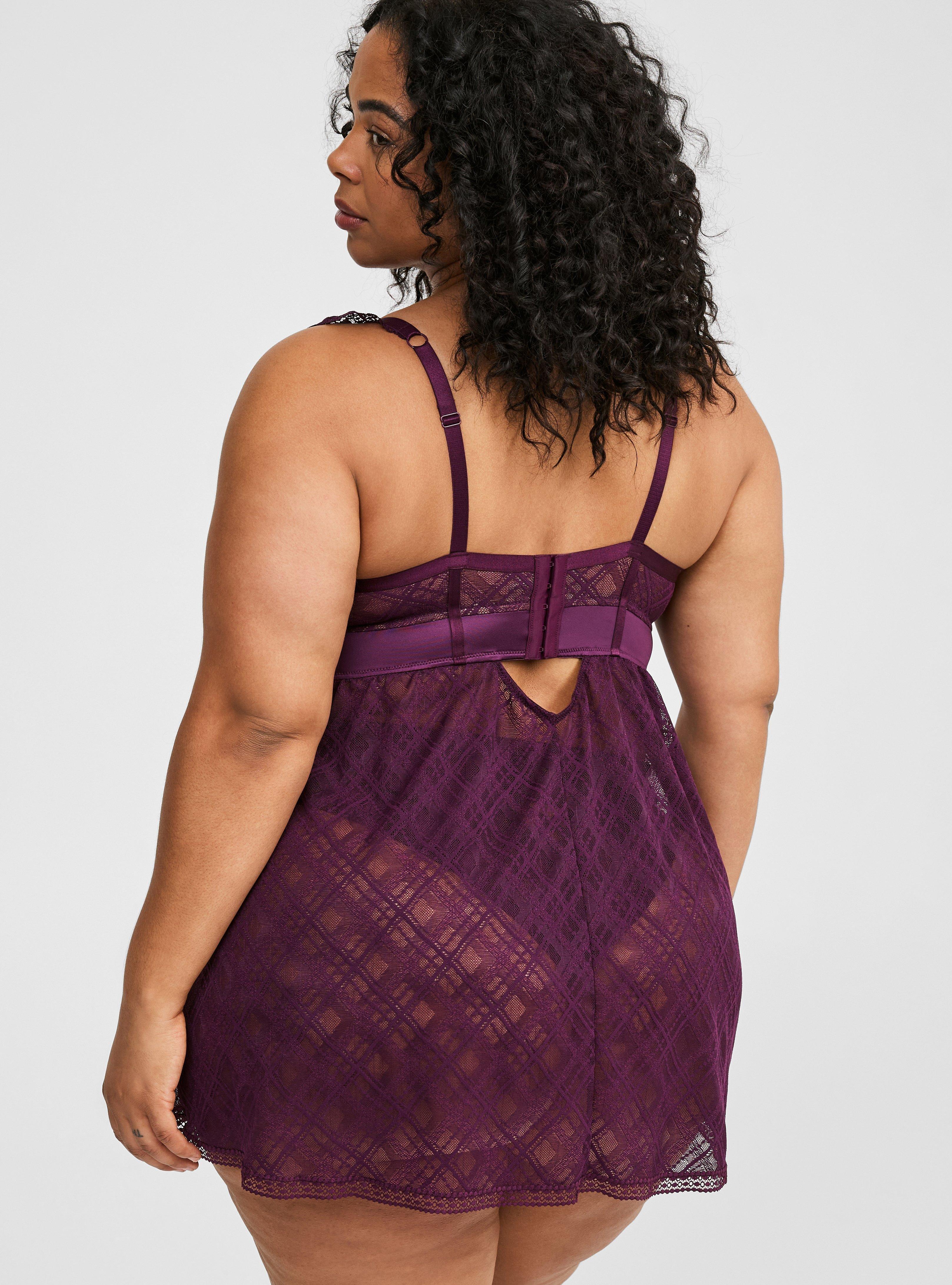 Plaid Lace Underwire Grommet Up Babydoll