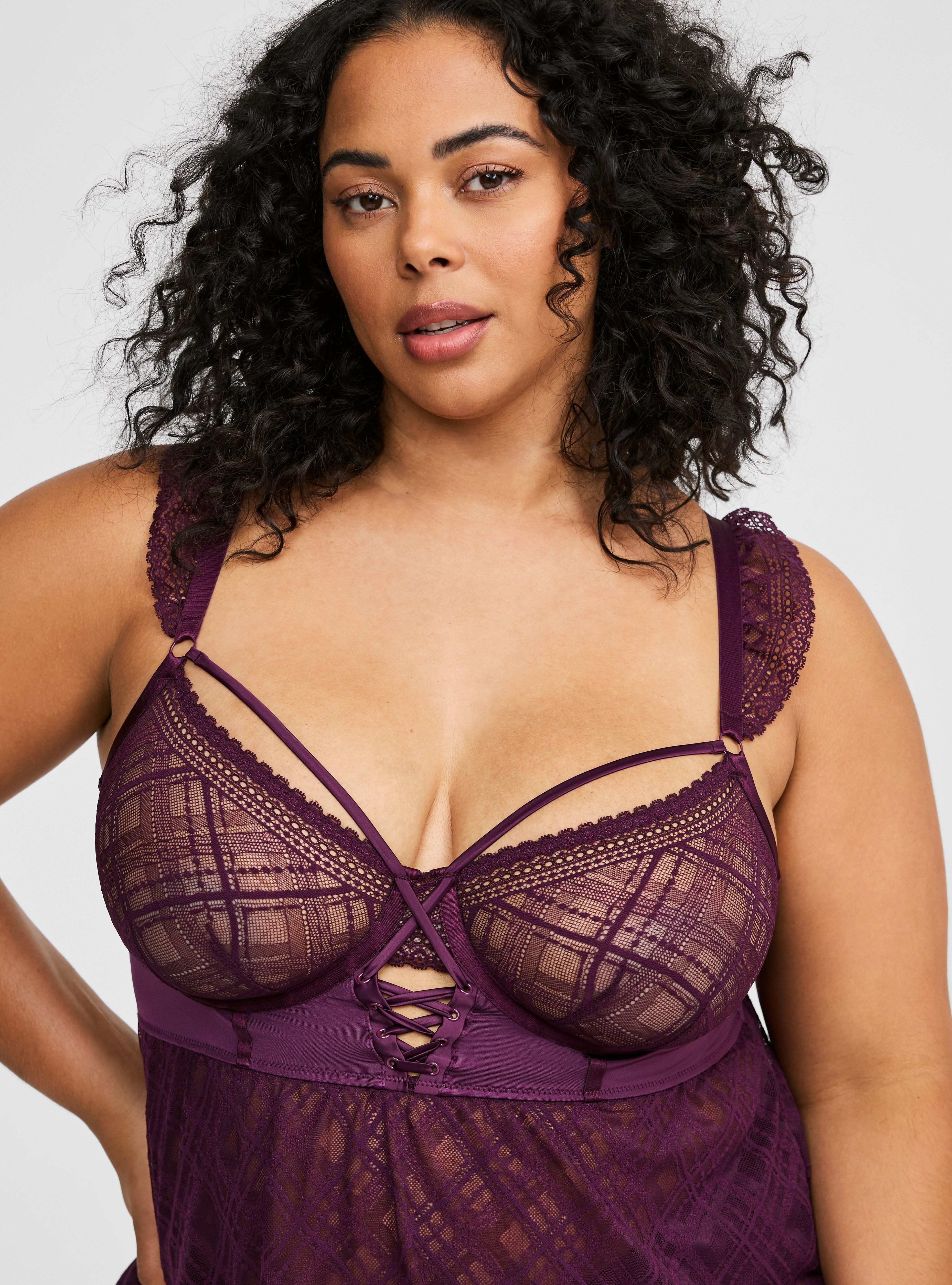 Plaid Lace Underwire Grommet Up Babydoll