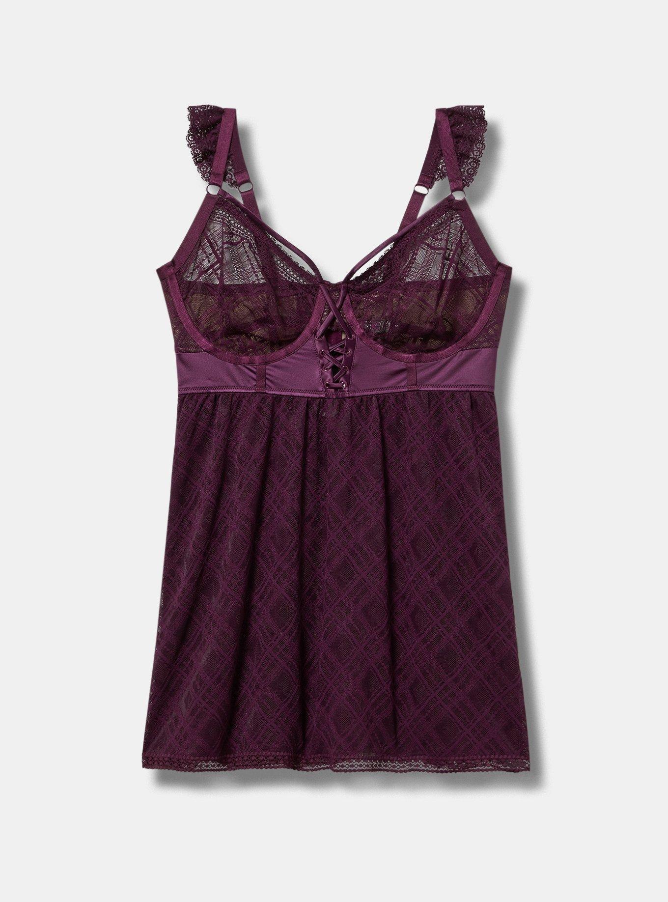 Plaid Lace Underwire Grommet Up Babydoll