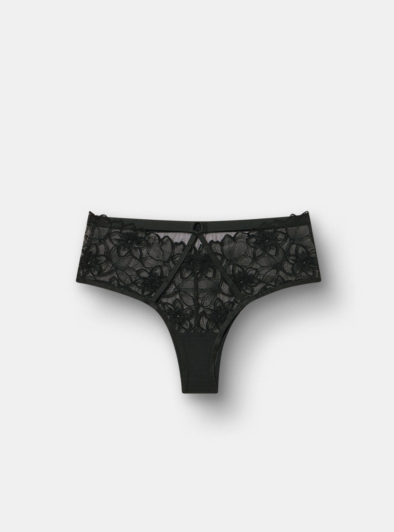 Cozy Lace Mid Waist Tanga, RICH BLACK, flat