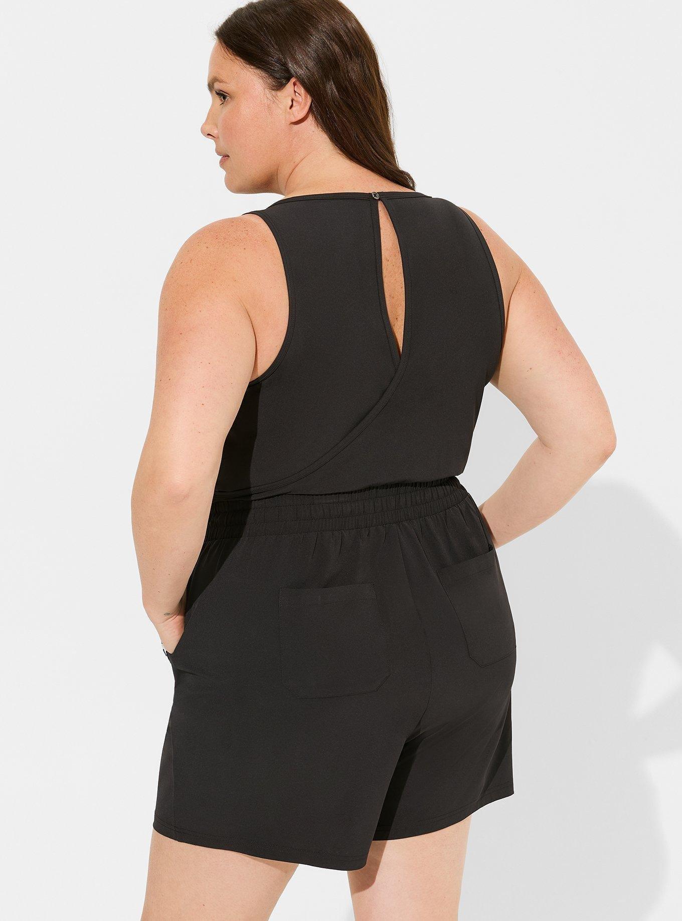 Stretch Woven Active Romper With Surplice Back