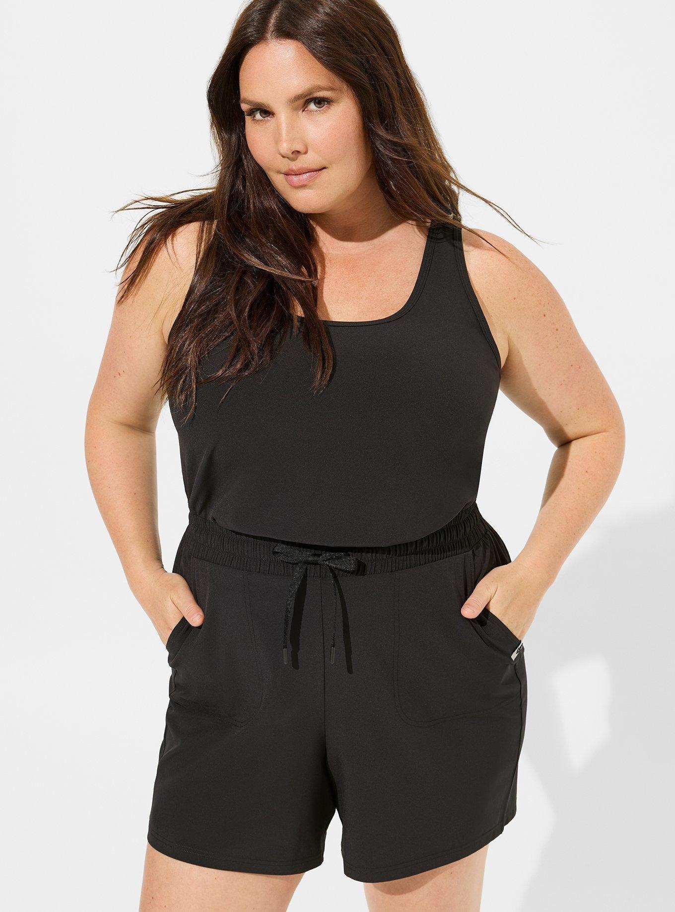 Stretch Woven Active Romper With Surplice Back