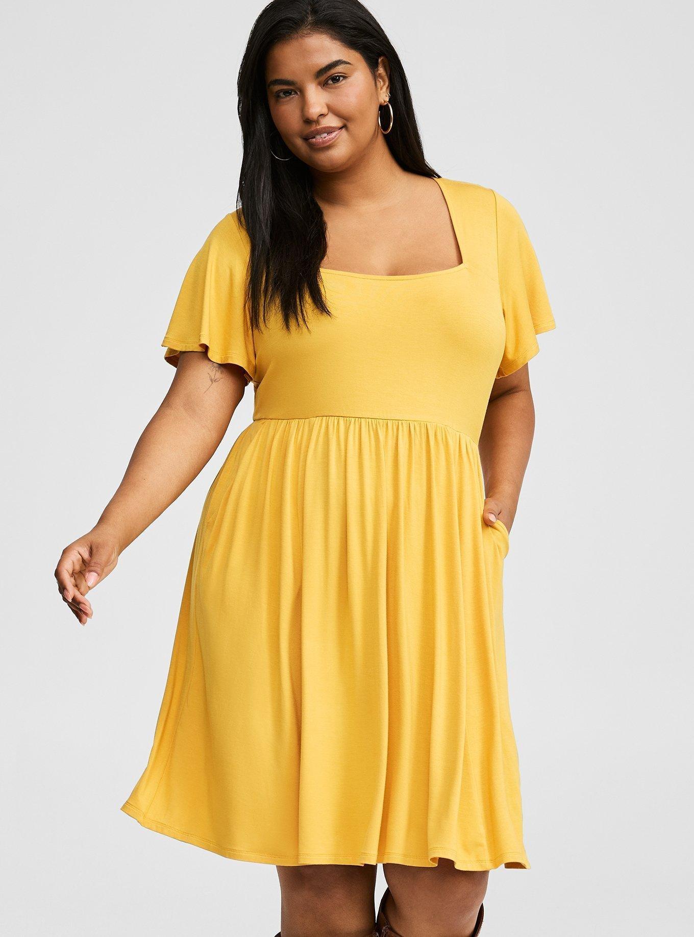 Plus size yellow upcharged skater dress