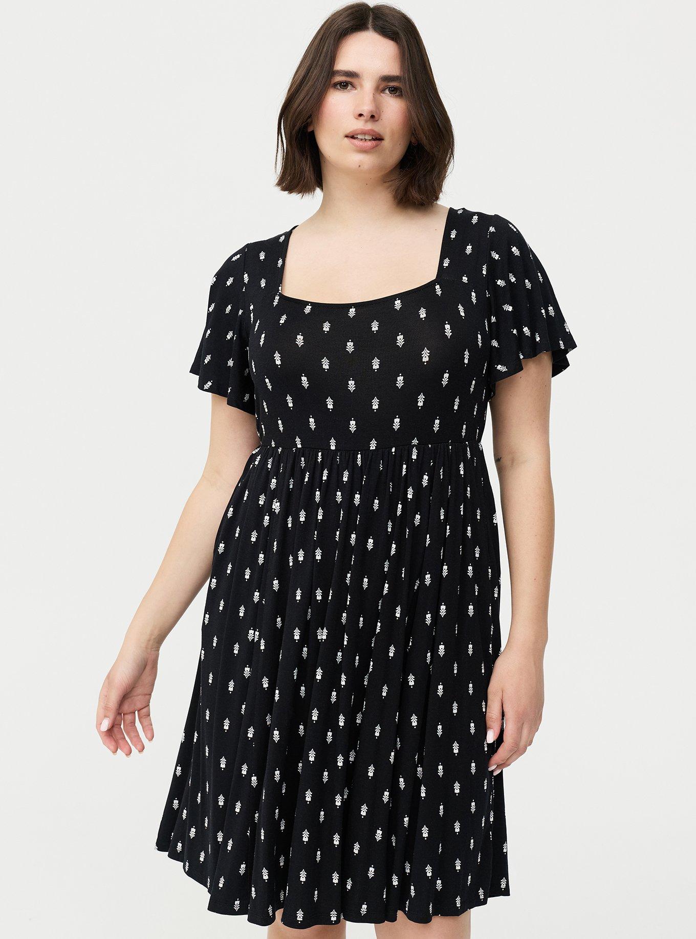 Flutter Sleeve Skater Mini Dress, TOVA MOTIFS BLACK, alternate