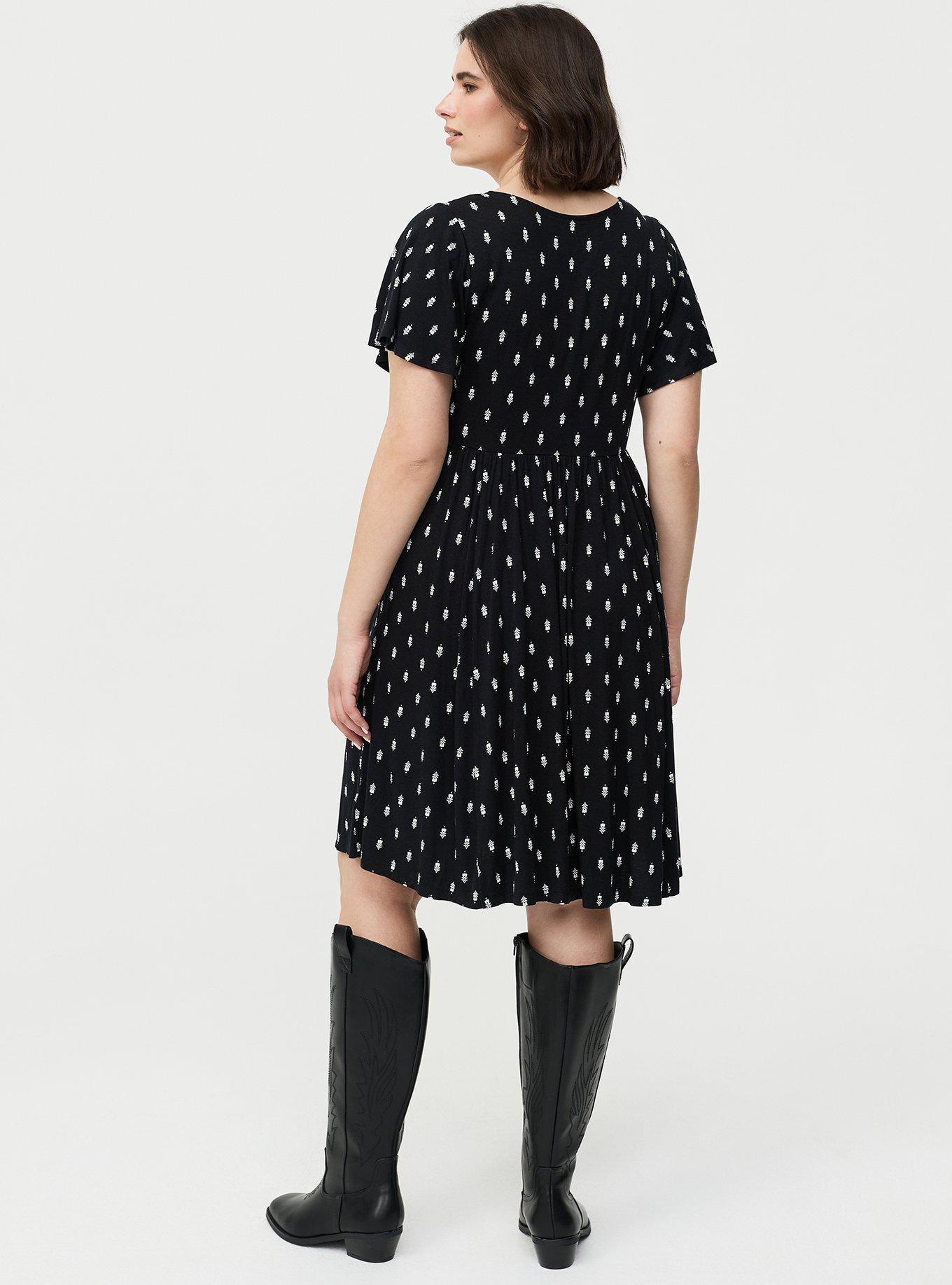 Flutter Sleeve Skater Mini Dress, TOVA MOTIFS BLACK, alternate