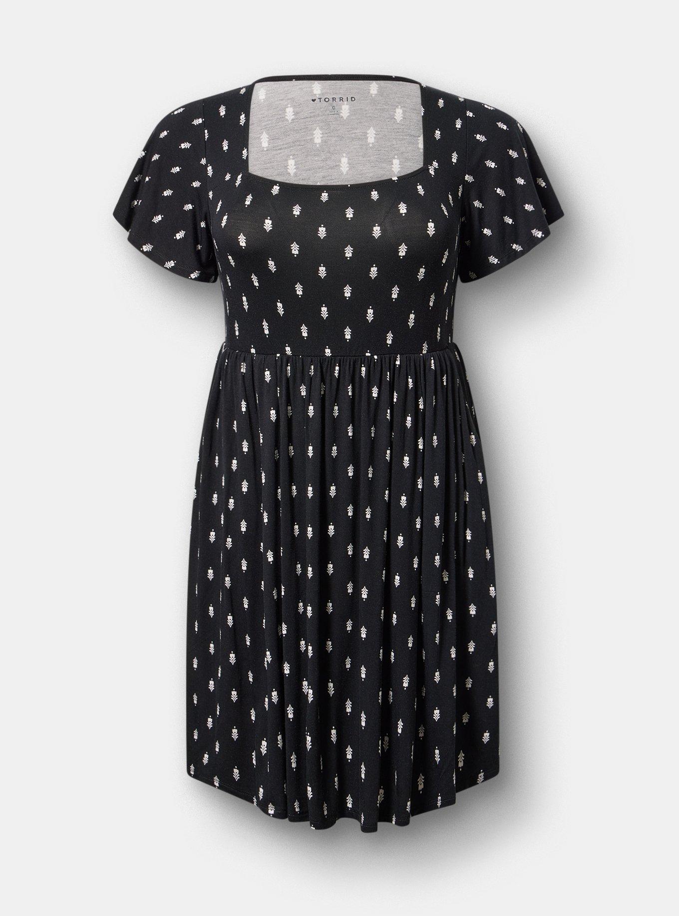 Flutter Sleeve Skater Mini Dress, TOVA MOTIFS BLACK, hi-res