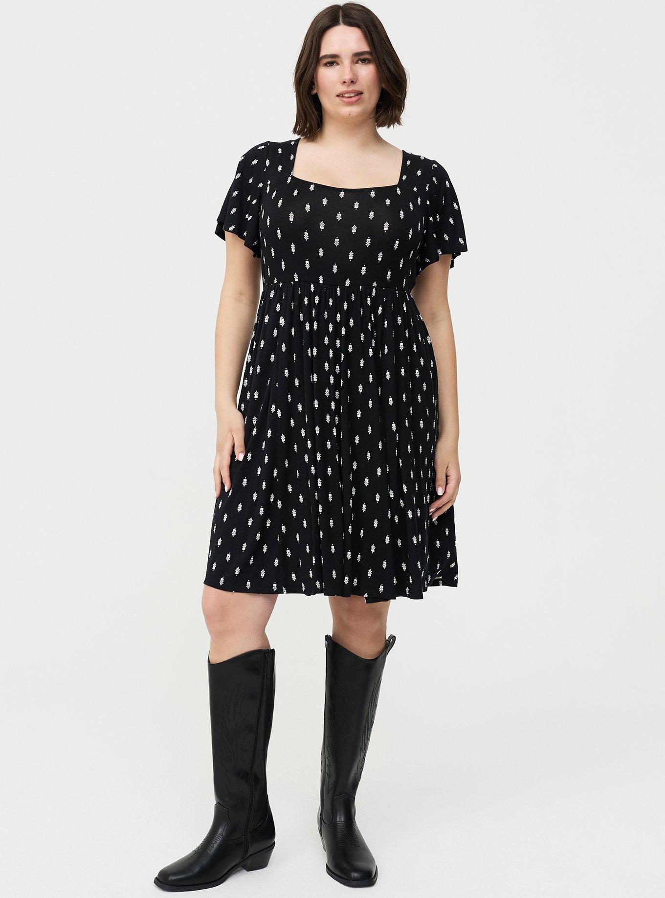 Flutter Sleeve Skater Mini Dress, TOVA MOTIFS BLACK, hi-res