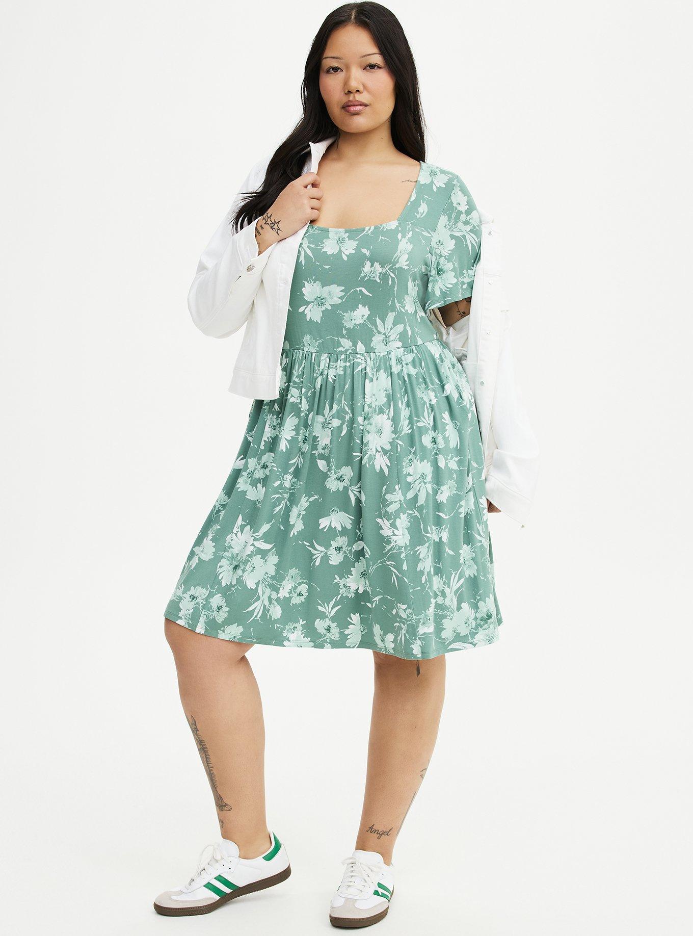 Flutter Sleeve Skater Mini Dress, REFRESHING SUNFLOWER FLORAL GREEN, alternate