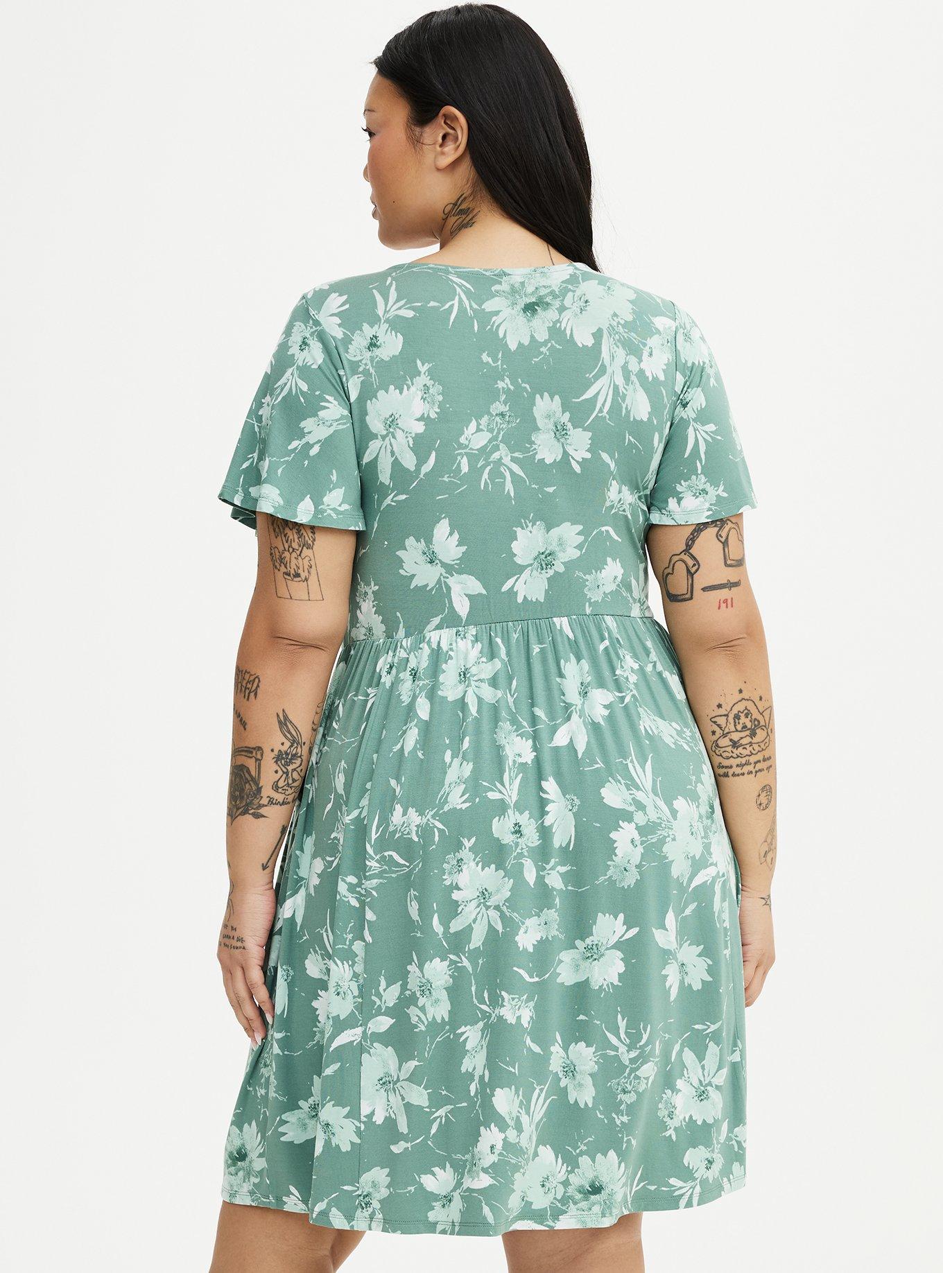 Flutter Sleeve Skater Mini Dress, REFRESHING SUNFLOWER FLORAL GREEN, alternate