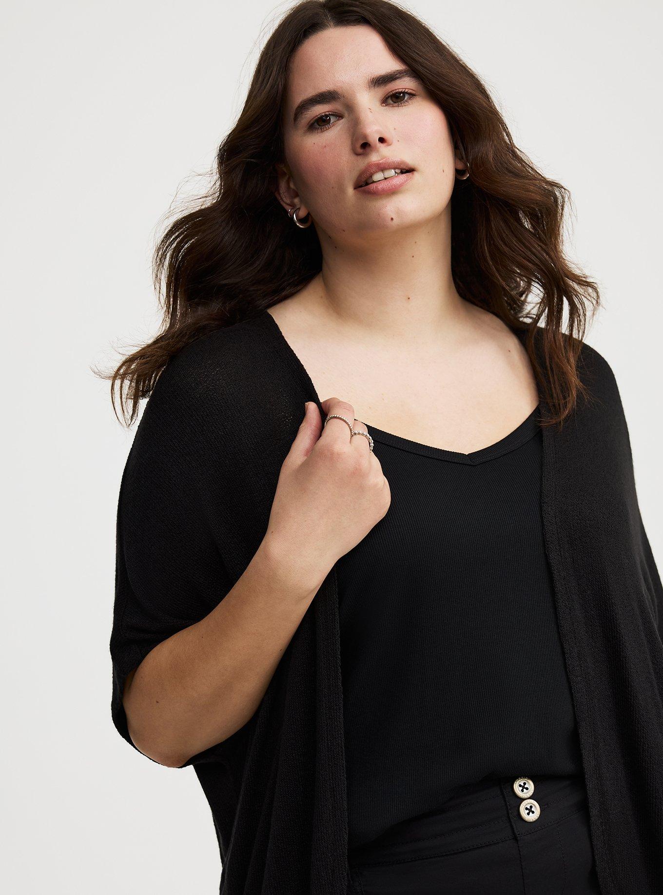 Slub Hacci Open Front Cocoon Cardigan, DEEP BLACK, alternate