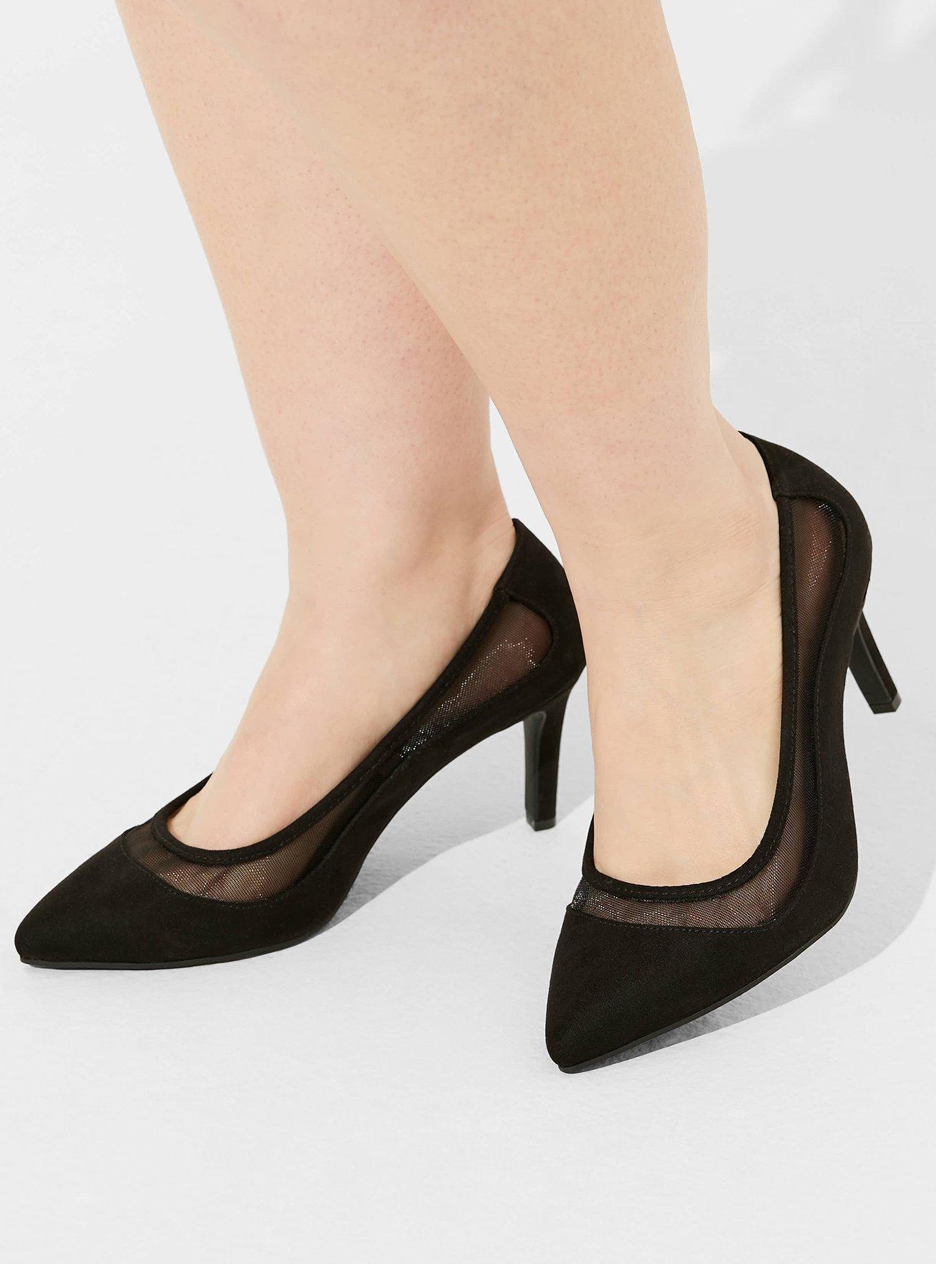 Pointed Toe Mesh Pump (WW), BLACK, alternate