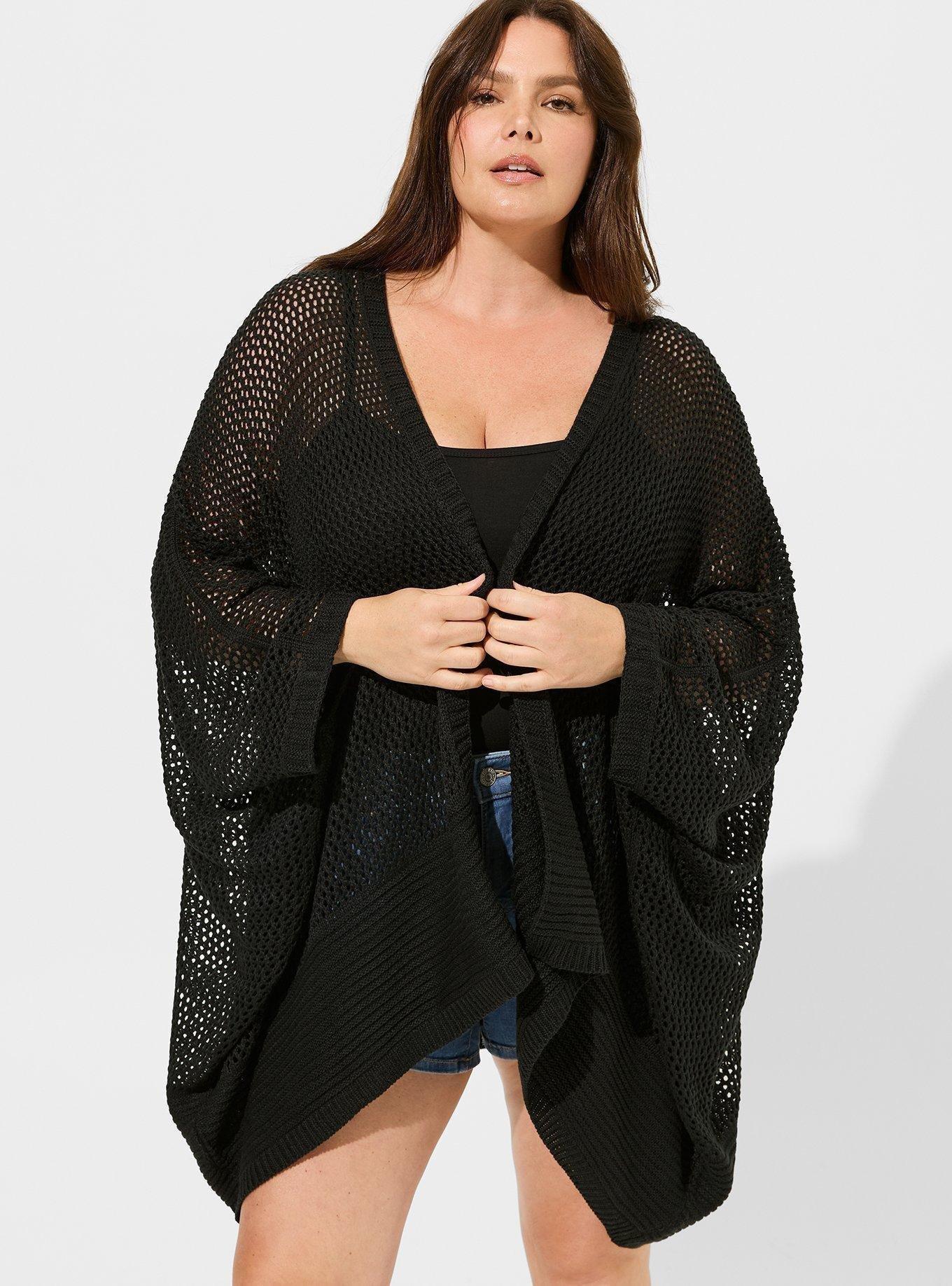 Dolman Knit Ruana, BLACK, alternate