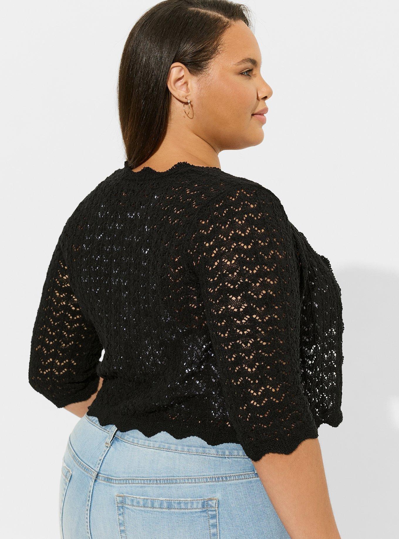 Pointelle Long Sleeve Open Stitch Shrug