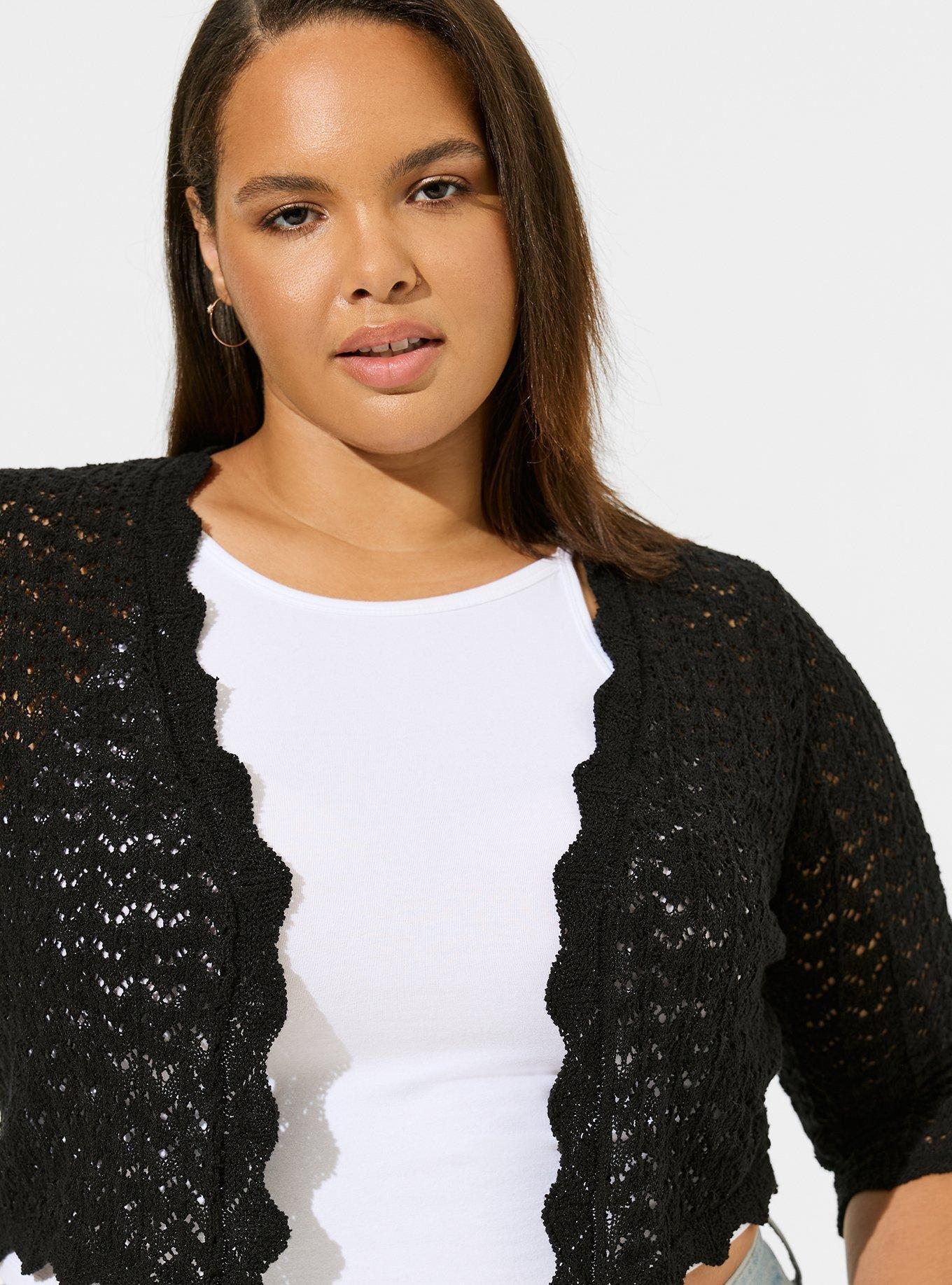 Pointelle Long Sleeve Open Stitch Shrug