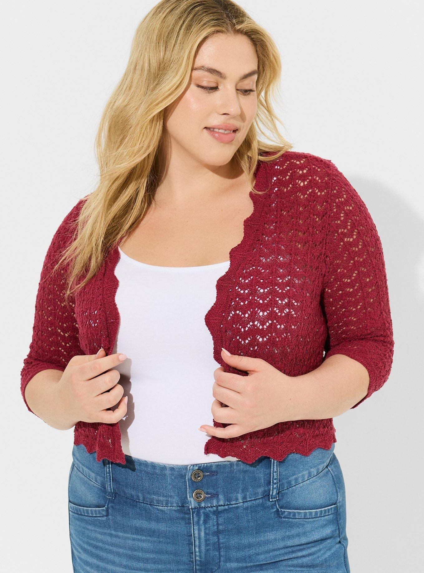 Pointelle Long Sleeve Open Stitch Shrug