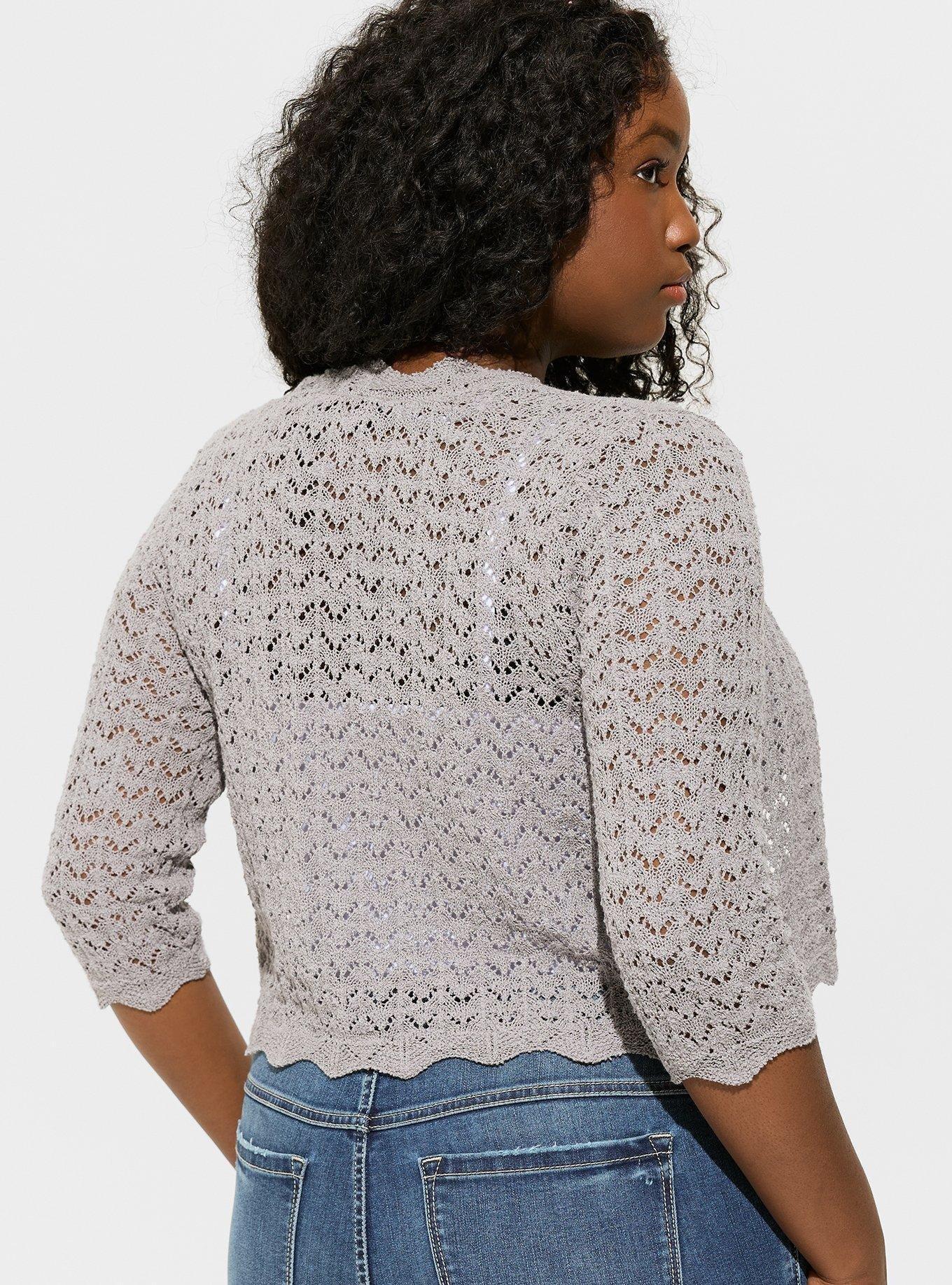 Pointelle Long Sleeve Open Stitch Shrug