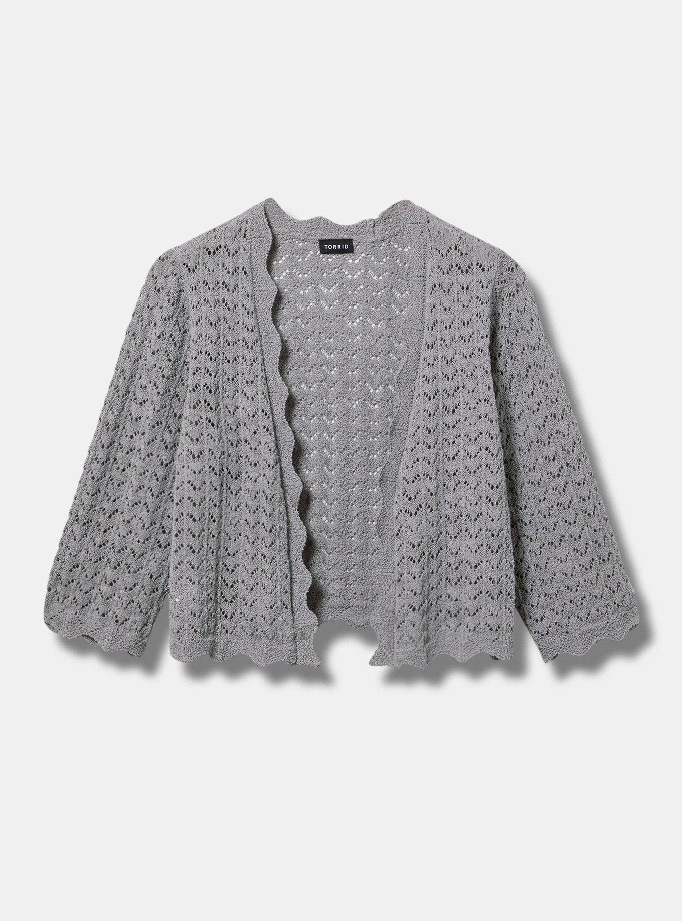 Pointelle Long Sleeve Open Stitch Shrug