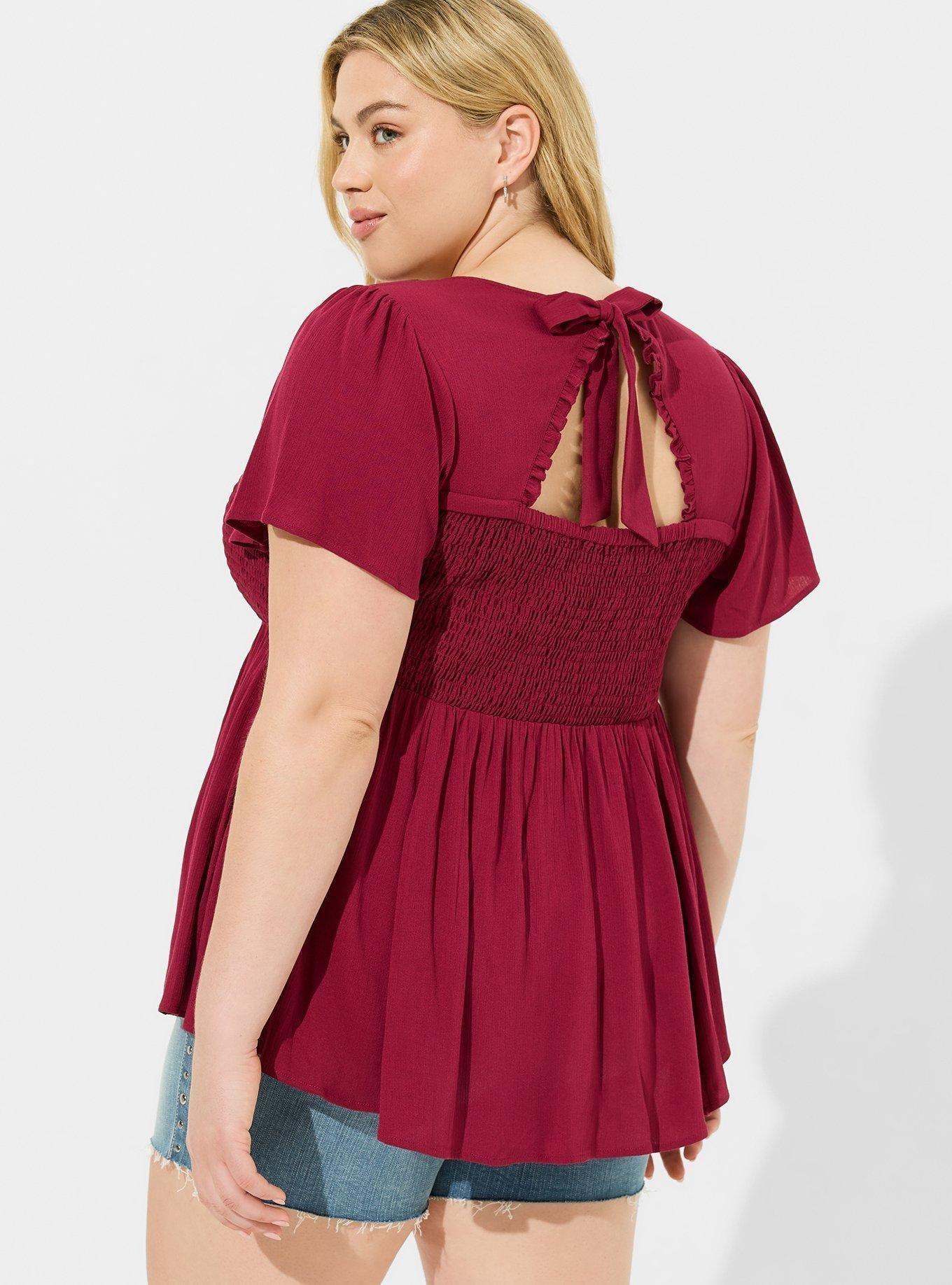 Gauze Smocked Back Bow Flutter Sleeve Top