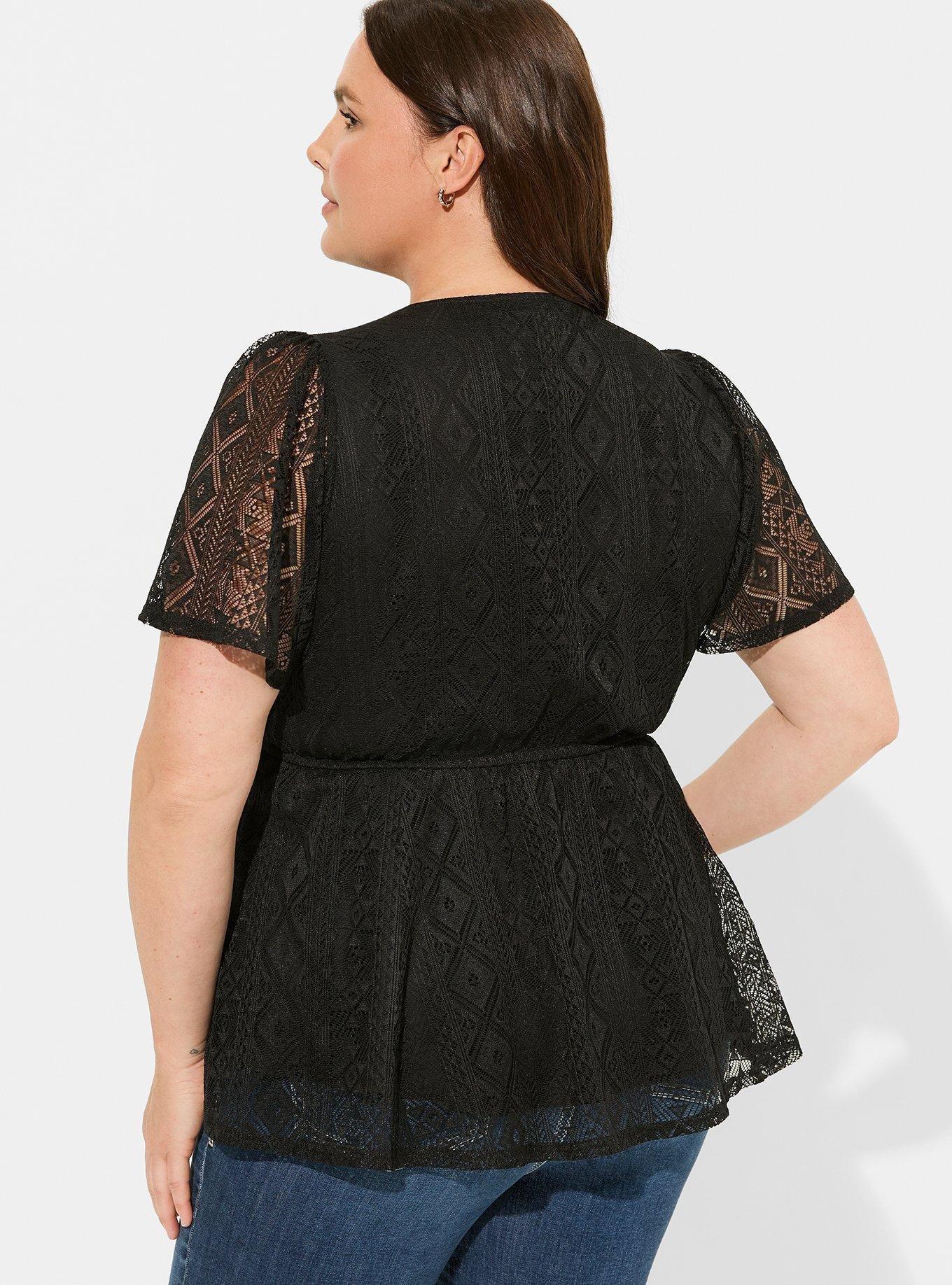 Cotton Lace Tie Front V-Neck Blouse